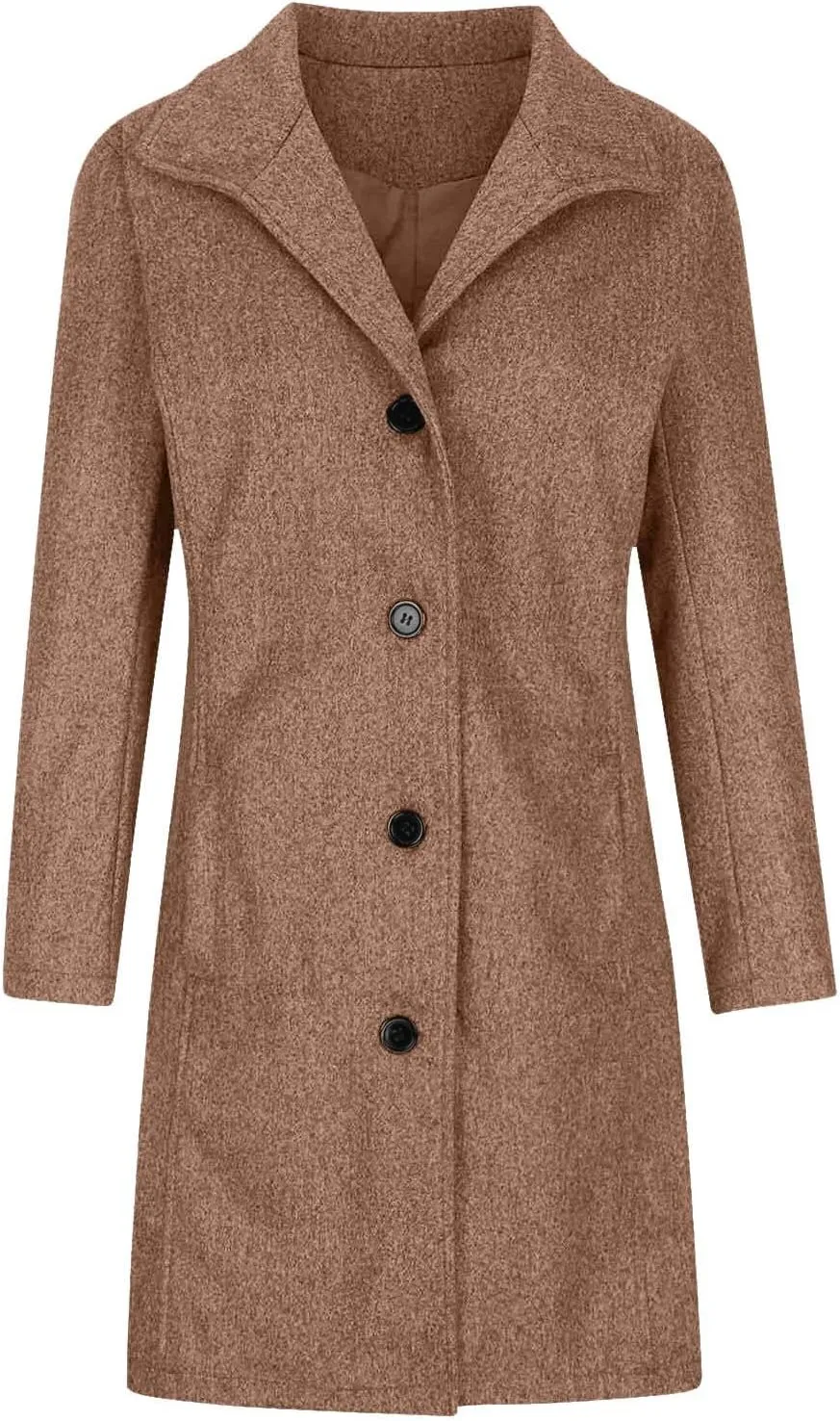 Womens Pea Coat Casual Thicken Wool Blend Stand Collar Trench Coats Single Breasted Mid-Long Peacoat Jackets
