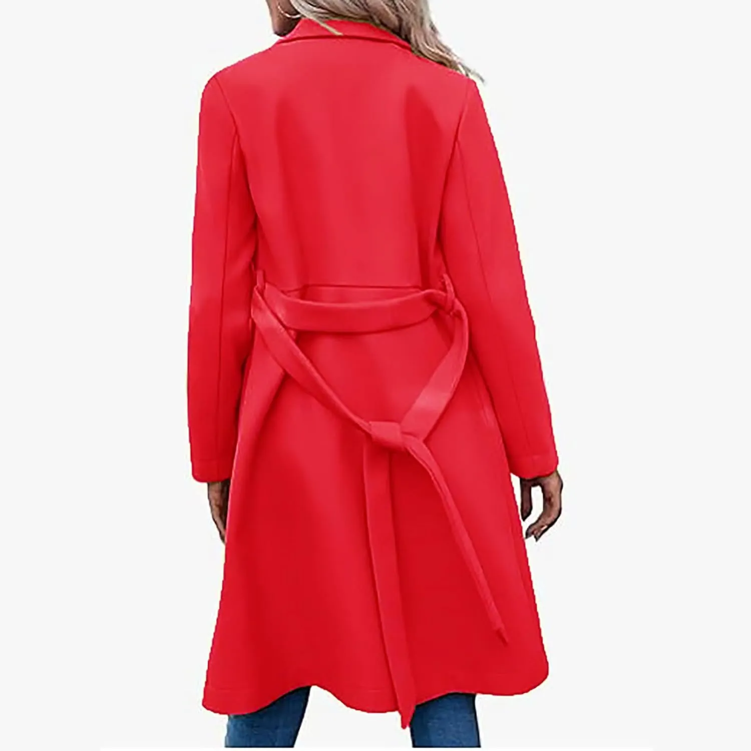 Womens Pea Trench Coats Notched Lapel Double Breasted Belted Business Casual Jackets Outerwear