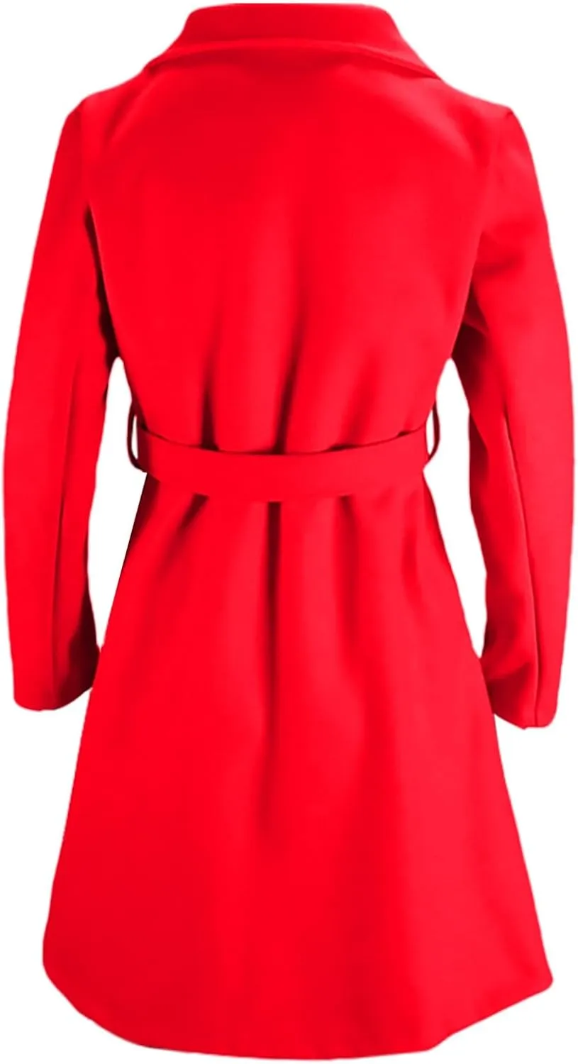 Womens Pea Trench Coats Notched Lapel Double Breasted Belted Business Casual Jackets Outerwear