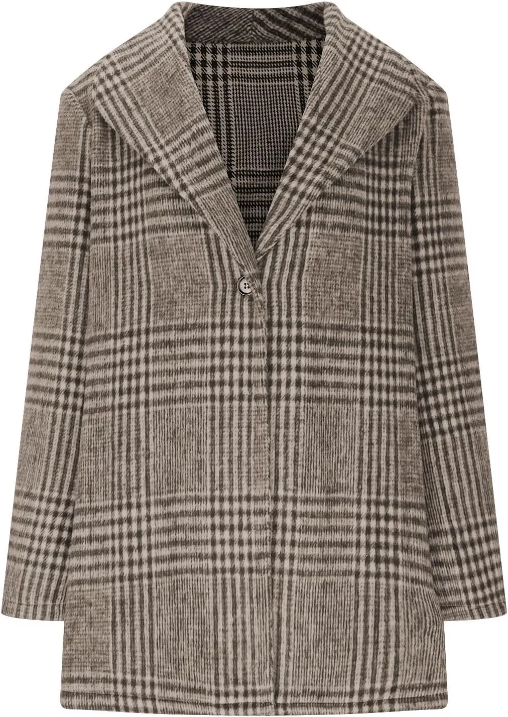 Womens Plaid Peacoat Wool Blend Single-Breasted Trench Coat Long Sleeve Casual Work Office Suit Jackets