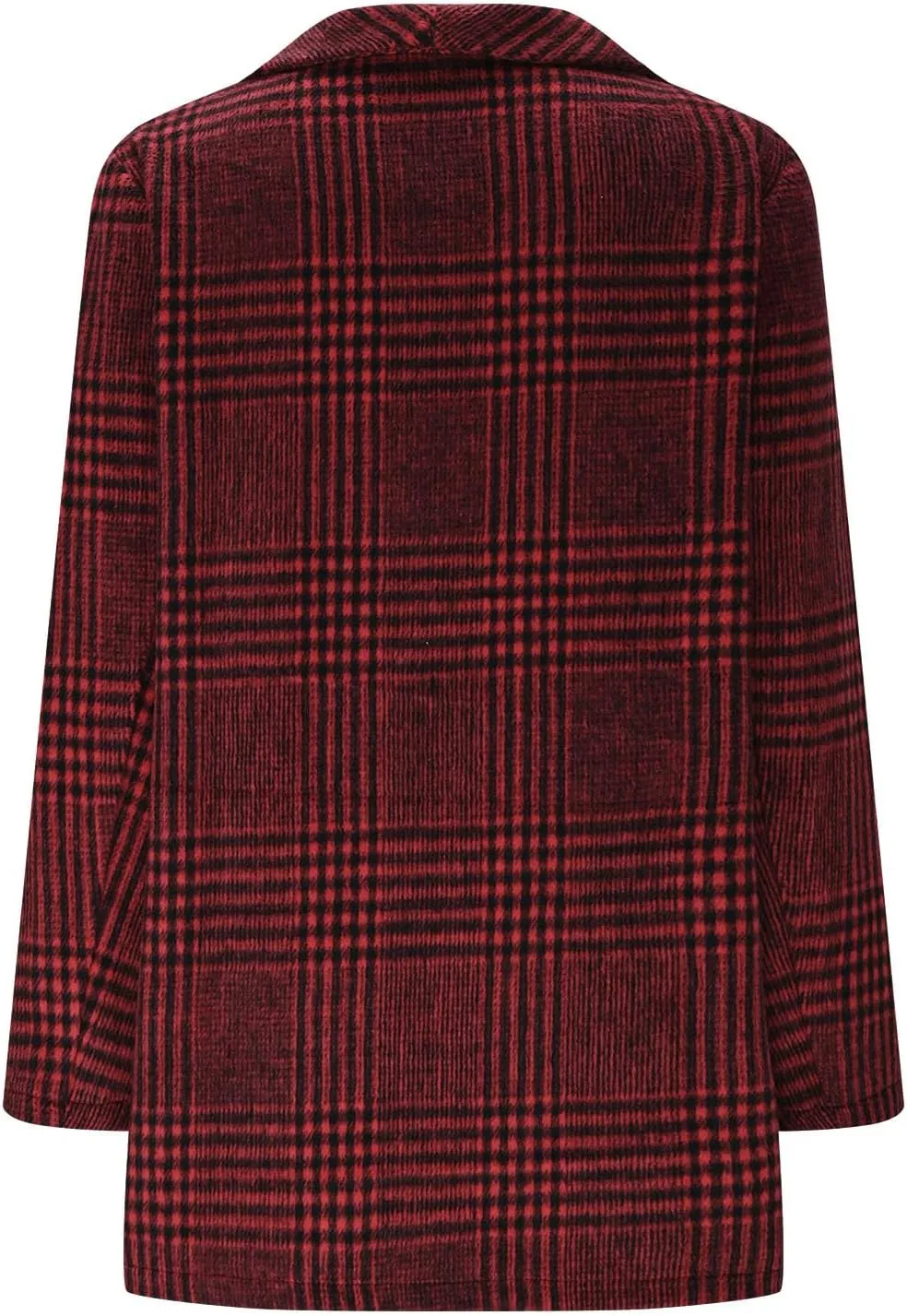 Womens Plaid Peacoat Wool Blend Single-Breasted Trench Coat Long Sleeve Casual Work Office Suit Jackets
