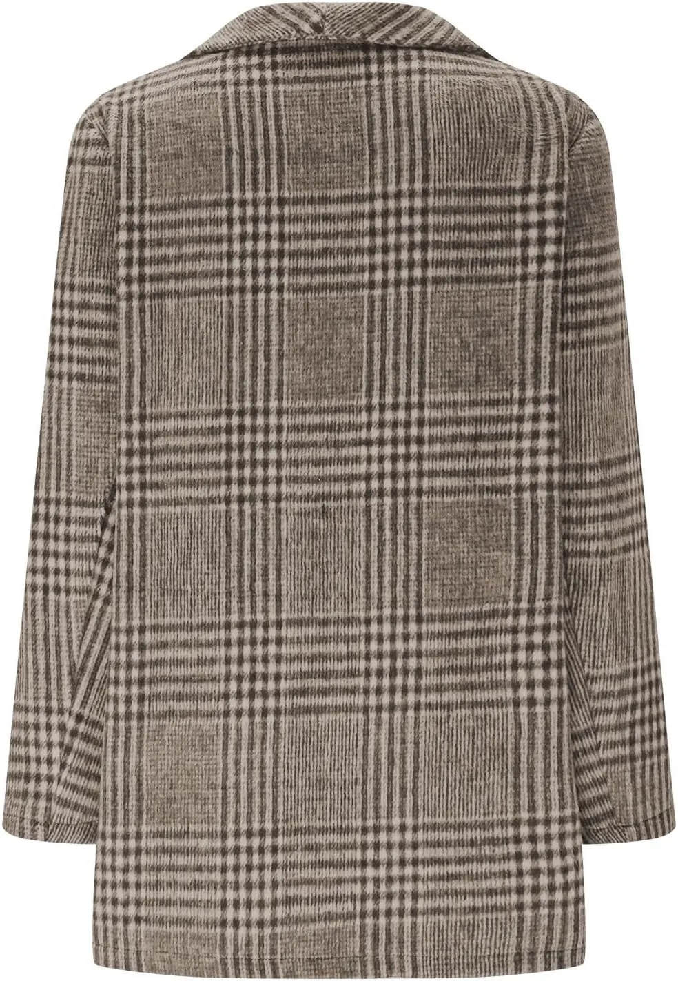 Womens Plaid Peacoat Wool Blend Single-Breasted Trench Coat Long Sleeve Casual Work Office Suit Jackets