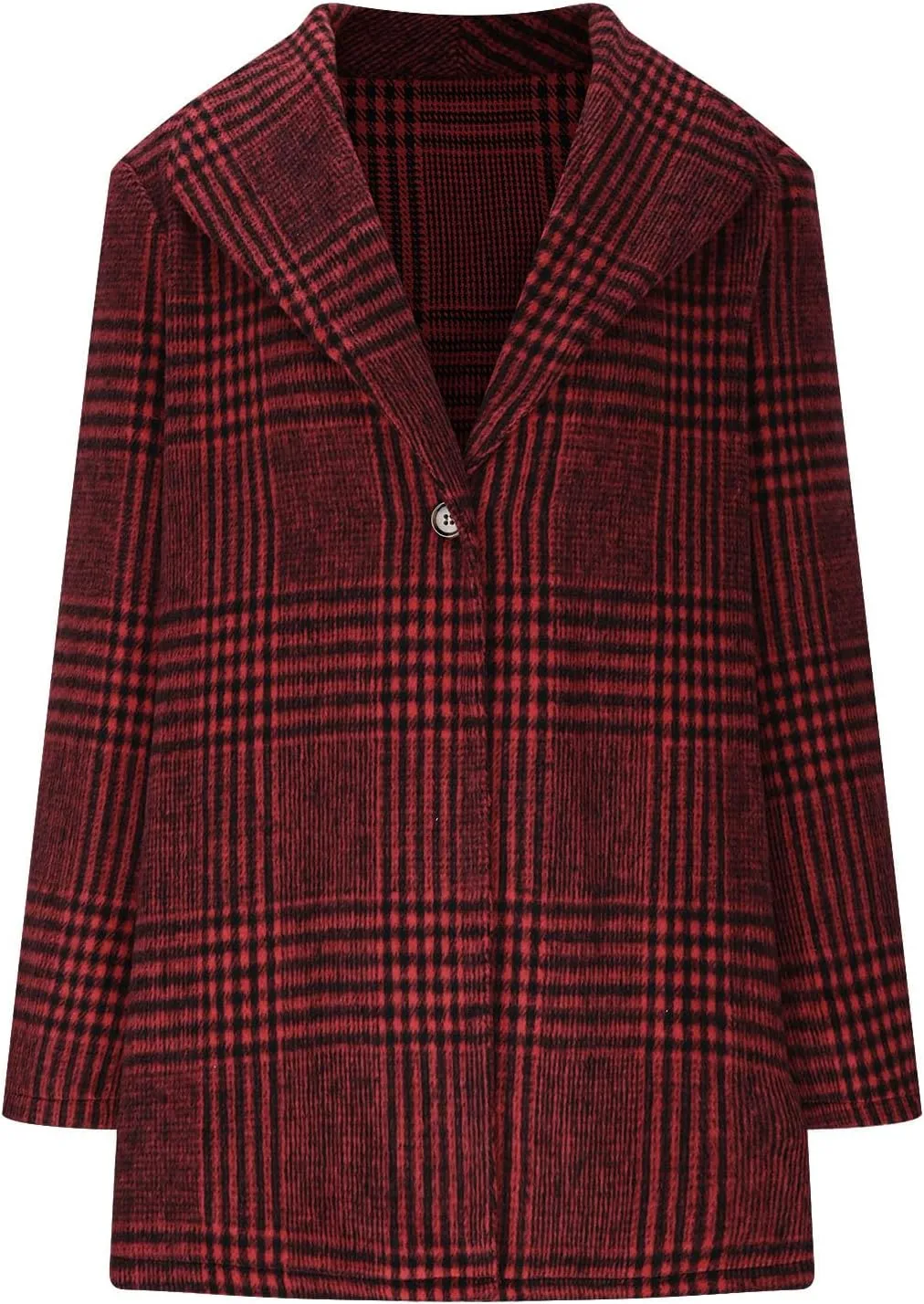 Womens Plaid Peacoat Wool Blend Single-Breasted Trench Coat Long Sleeve Casual Work Office Suit Jackets