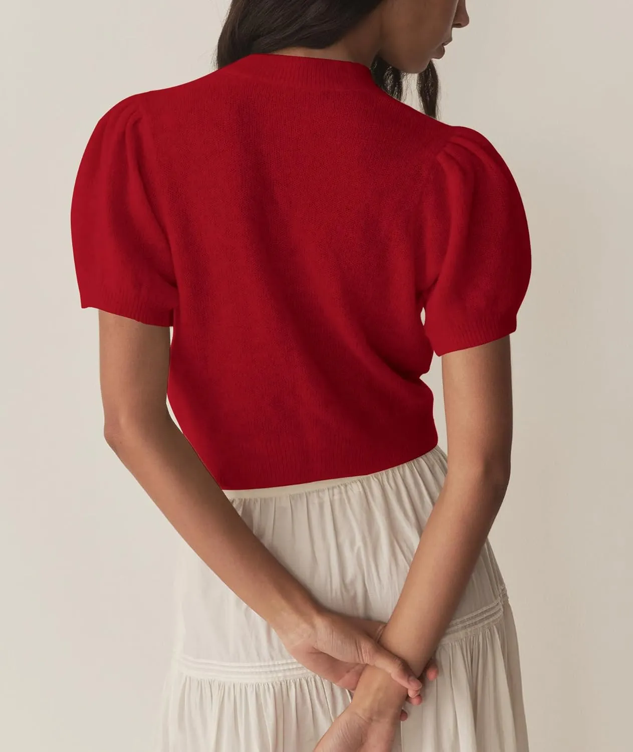 Womens Puff Short Sleeve Cardigan Sweaters Cropped Button up Thin Lightweight Y2k Knit Summer Cardigans