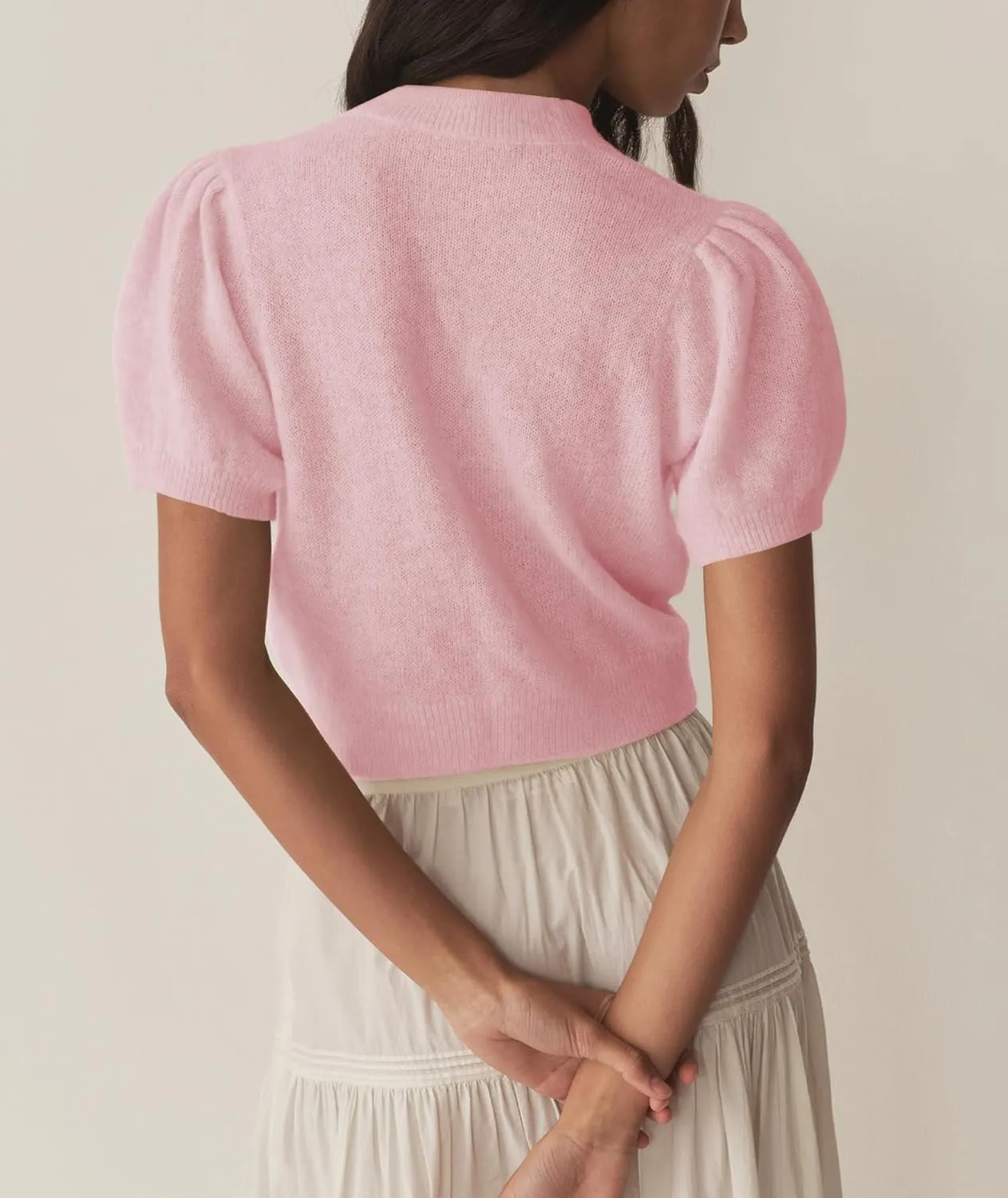 Womens Puff Short Sleeve Cardigan Sweaters Cropped Button up Thin Lightweight Y2k Knit Summer Cardigans