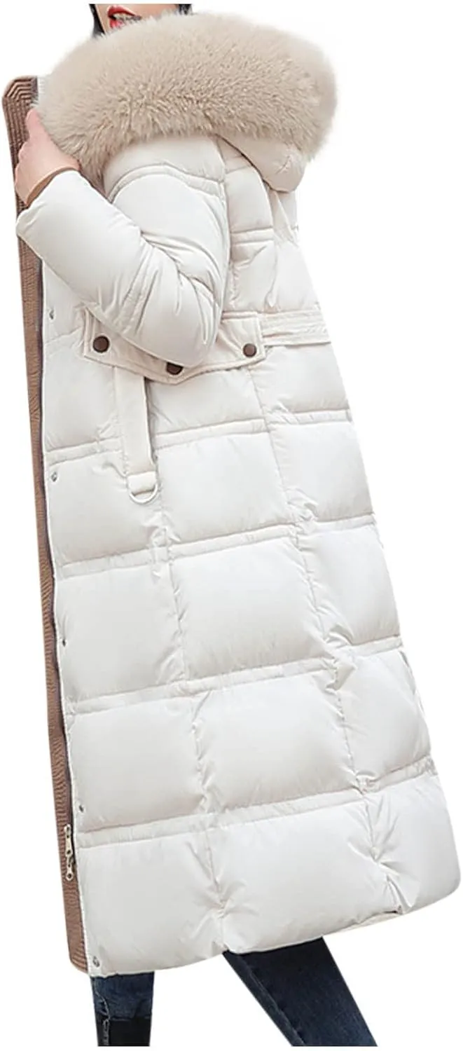 Womens Puffer Jacket Packable Down Coat With Faux Fur Hood Padded Quilted Outwear Thicken Waterproof Jacket Coats