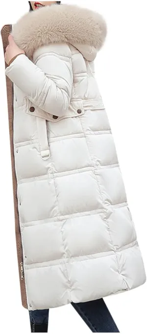 Womens Puffer Jacket Packable Down Coat With Faux Fur Hood Padded Quilted Outwear Thicken Waterproof Jacket Coats