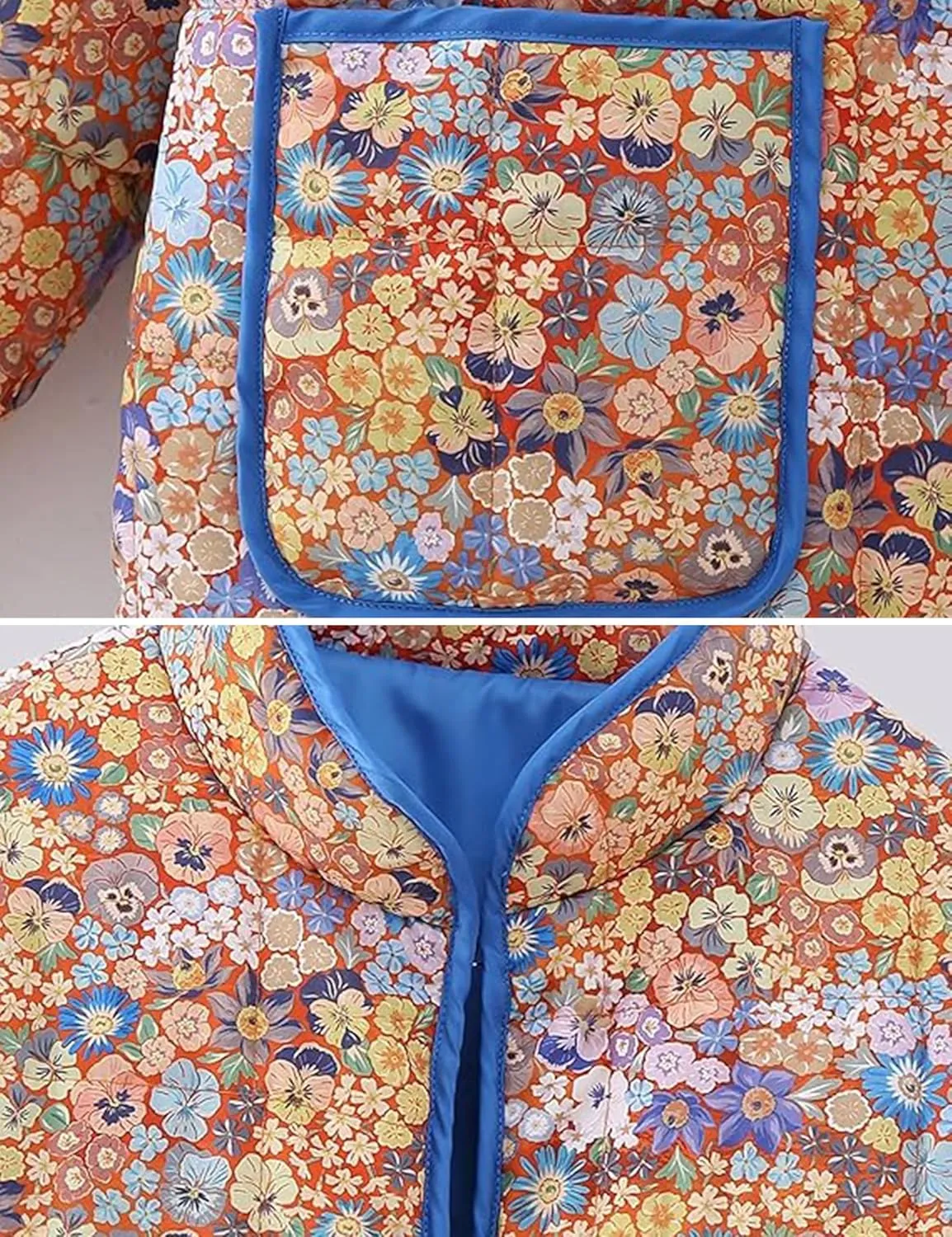 Women's Quilted Puffer Jacket Floral Printed Lightweight Cropped Open Front Cardigans Coats