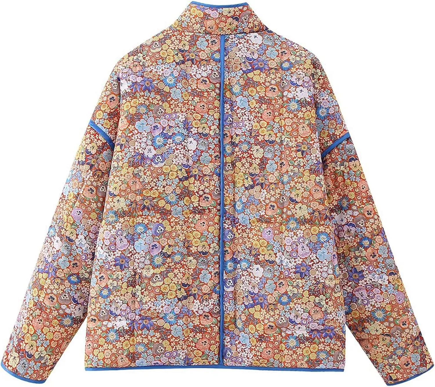 Women's Quilted Puffer Jacket Floral Printed Lightweight Cropped Open Front Cardigans Coats
