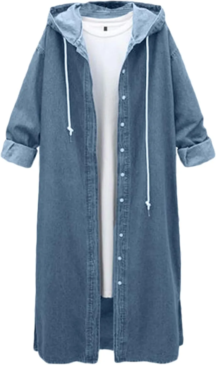 Womens Single Breasted Long Trench Coat Size Denim Lady Plus Jacket Coat Womens Women Double Breasted Classic Lapel