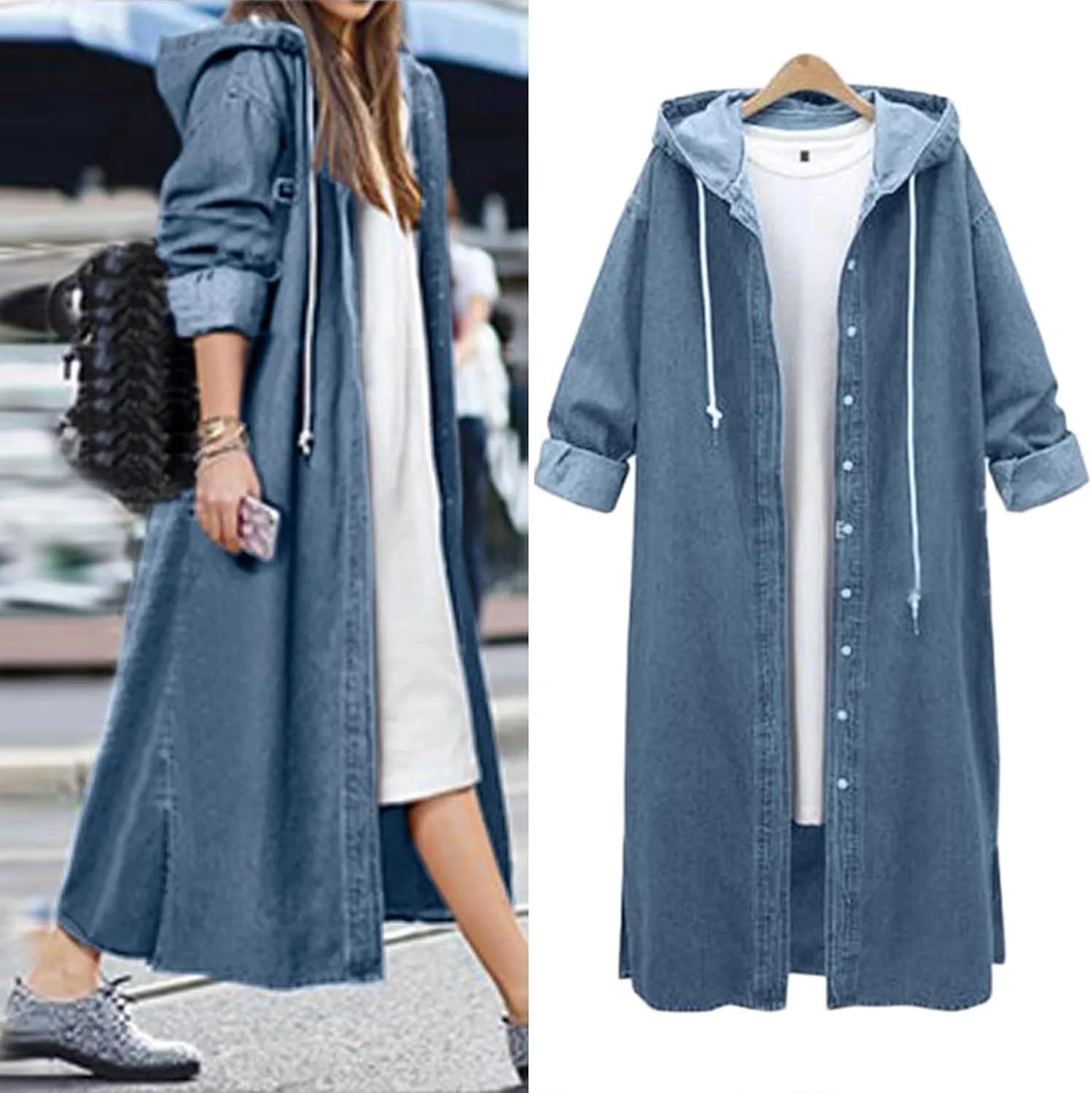 Womens Single Breasted Long Trench Coat Size Denim Lady Plus Jacket Coat Womens Women Double Breasted Classic Lapel