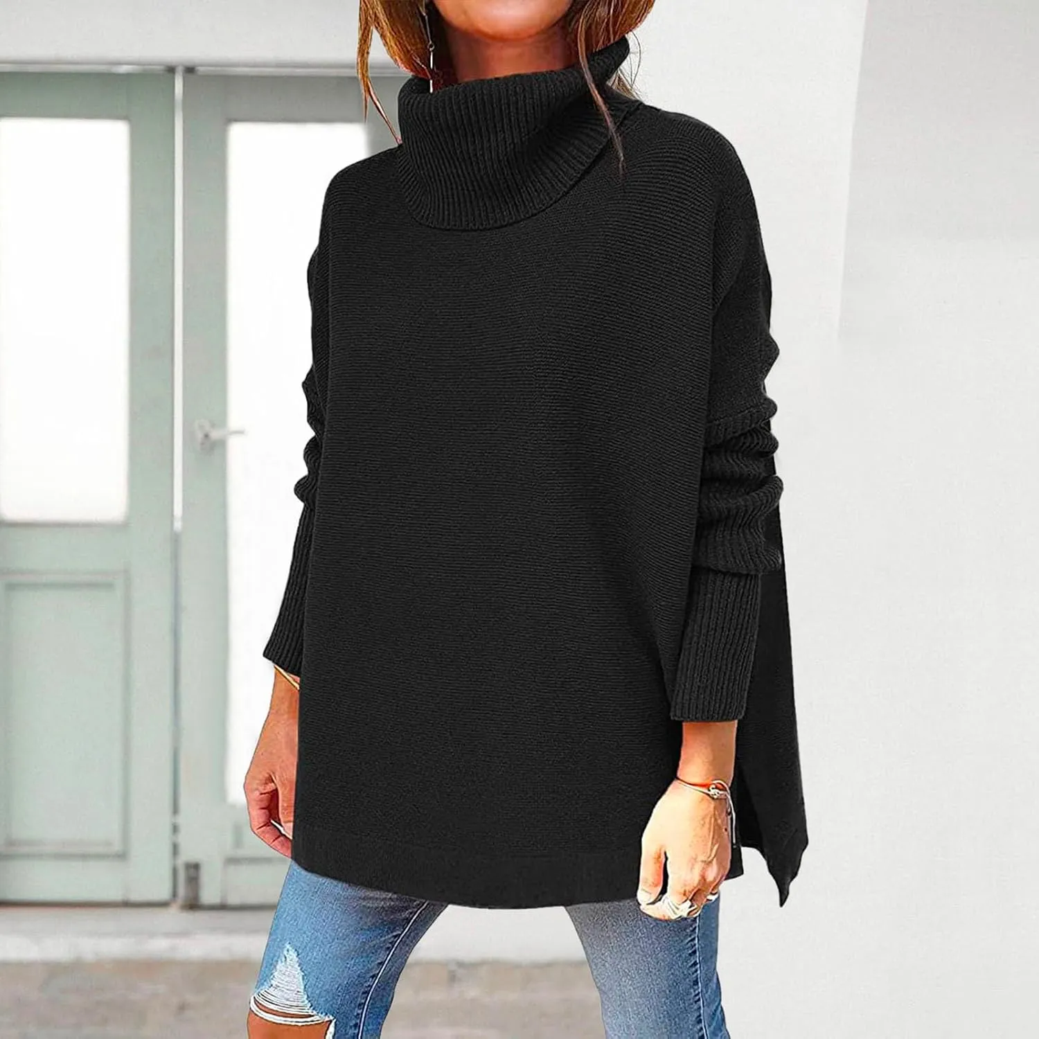 Womens Sleeve Loose Shoulder The Casual Off Pullover Long Knitted Sweater Women's Blouse Pullover Sweater Jacket
