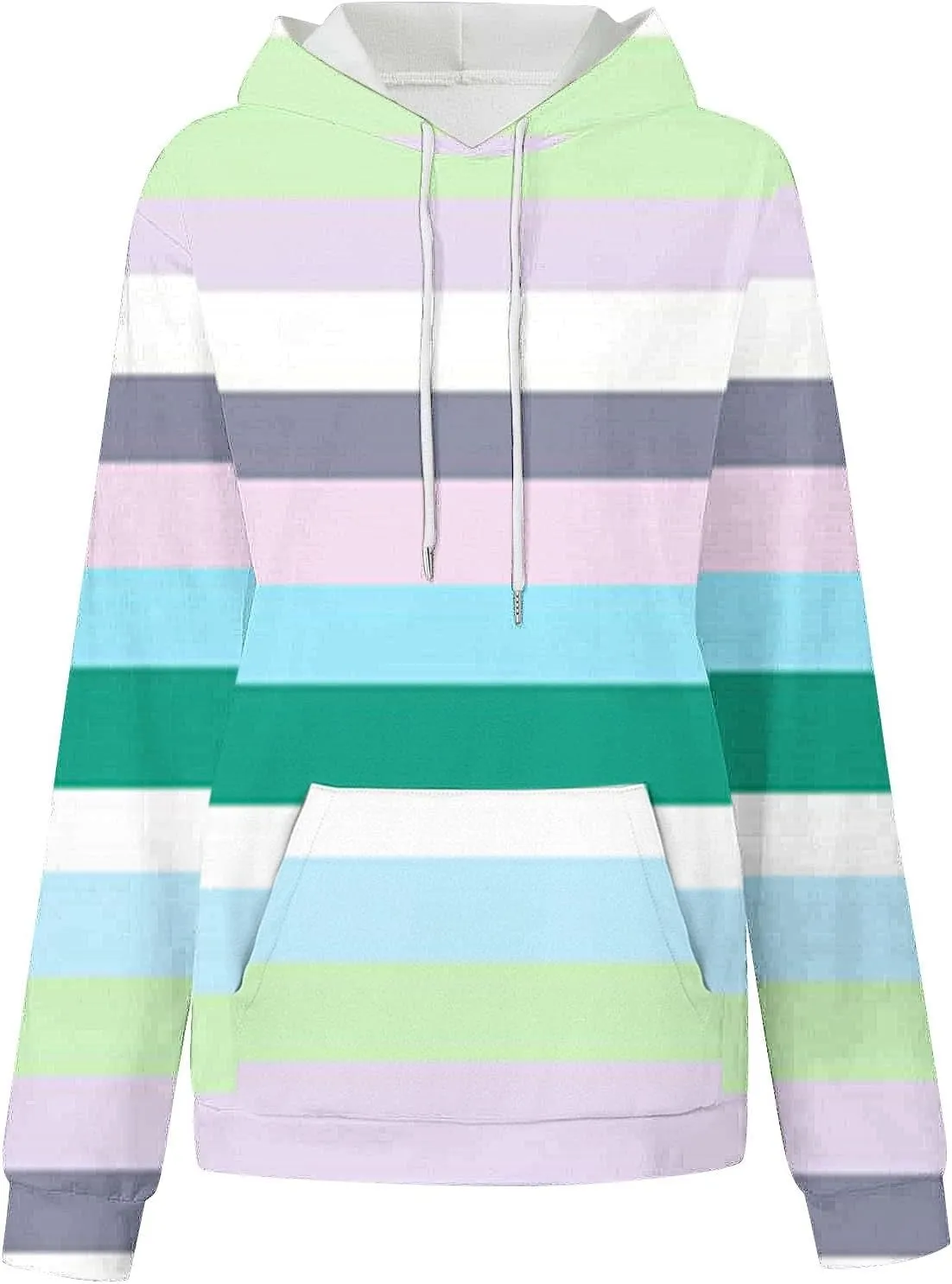 Womens Striped Hoodies Color Block Drawstring Hoodie Oversized Pullover Casual Fall Fashion Loose Fit Sweatshirt