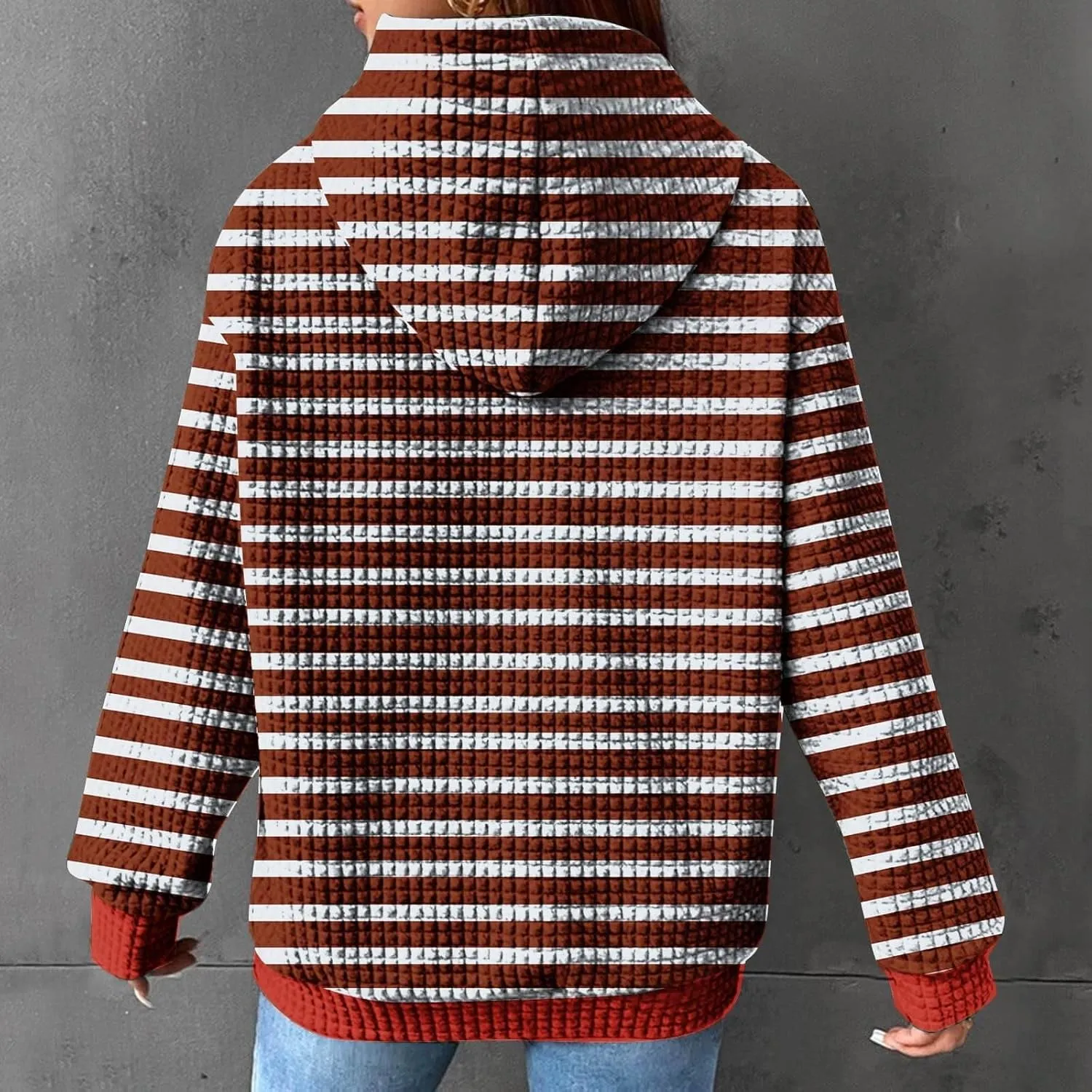 Womens Striped Hoodies Drawstring Fall Fashion Long Sleeve Sweatshirts Color Block Loose Pullover Tops with Pockets
