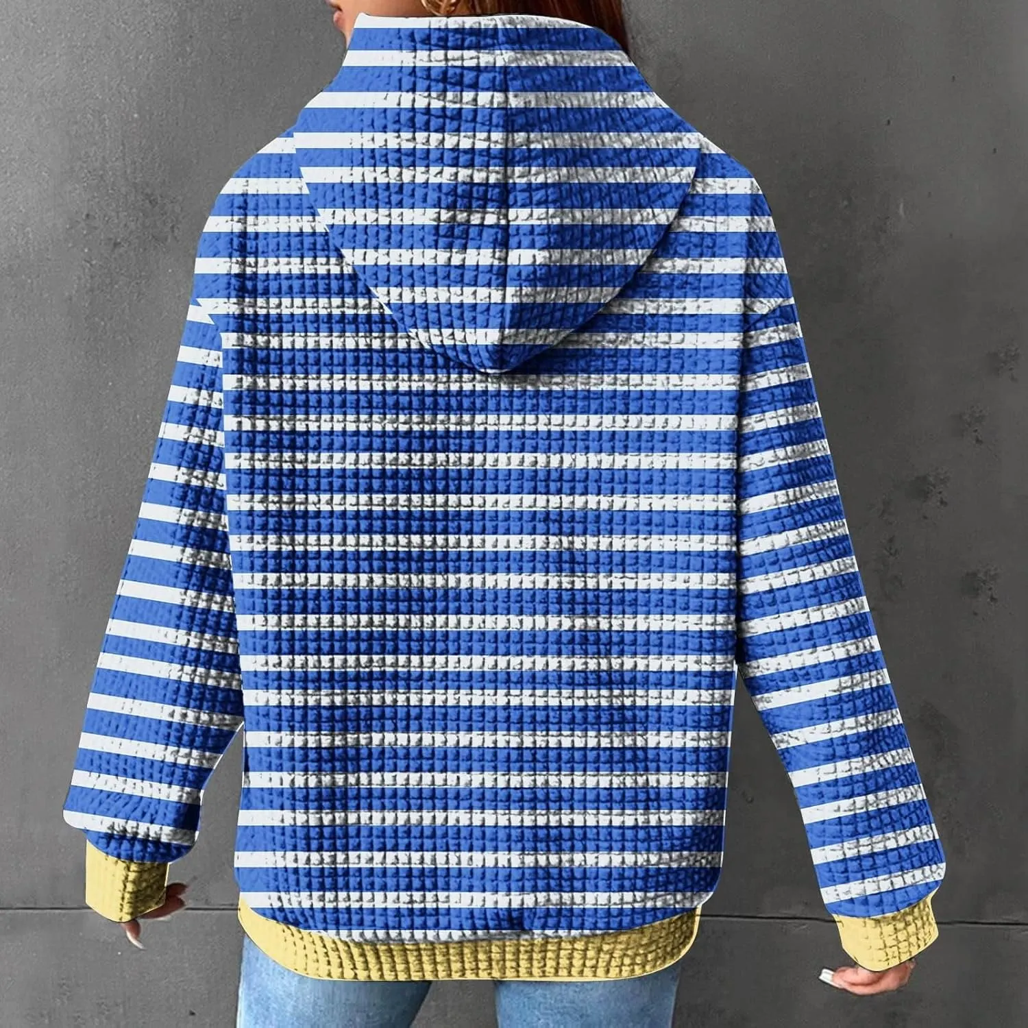 Womens Striped Hoodies Drawstring Fall Fashion Long Sleeve Sweatshirts Color Block Loose Pullover Tops with Pockets