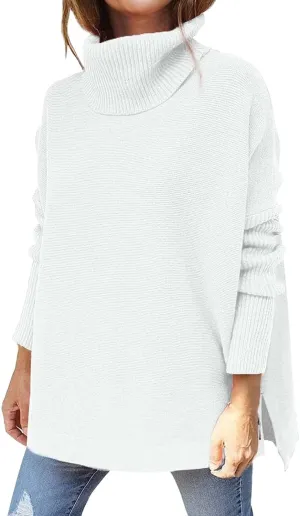 Womens Sweaters Turtleneck Batwing Sleeve Loose Oversized Sweaters Chunky Knitted Pullover Sweaters for Women
