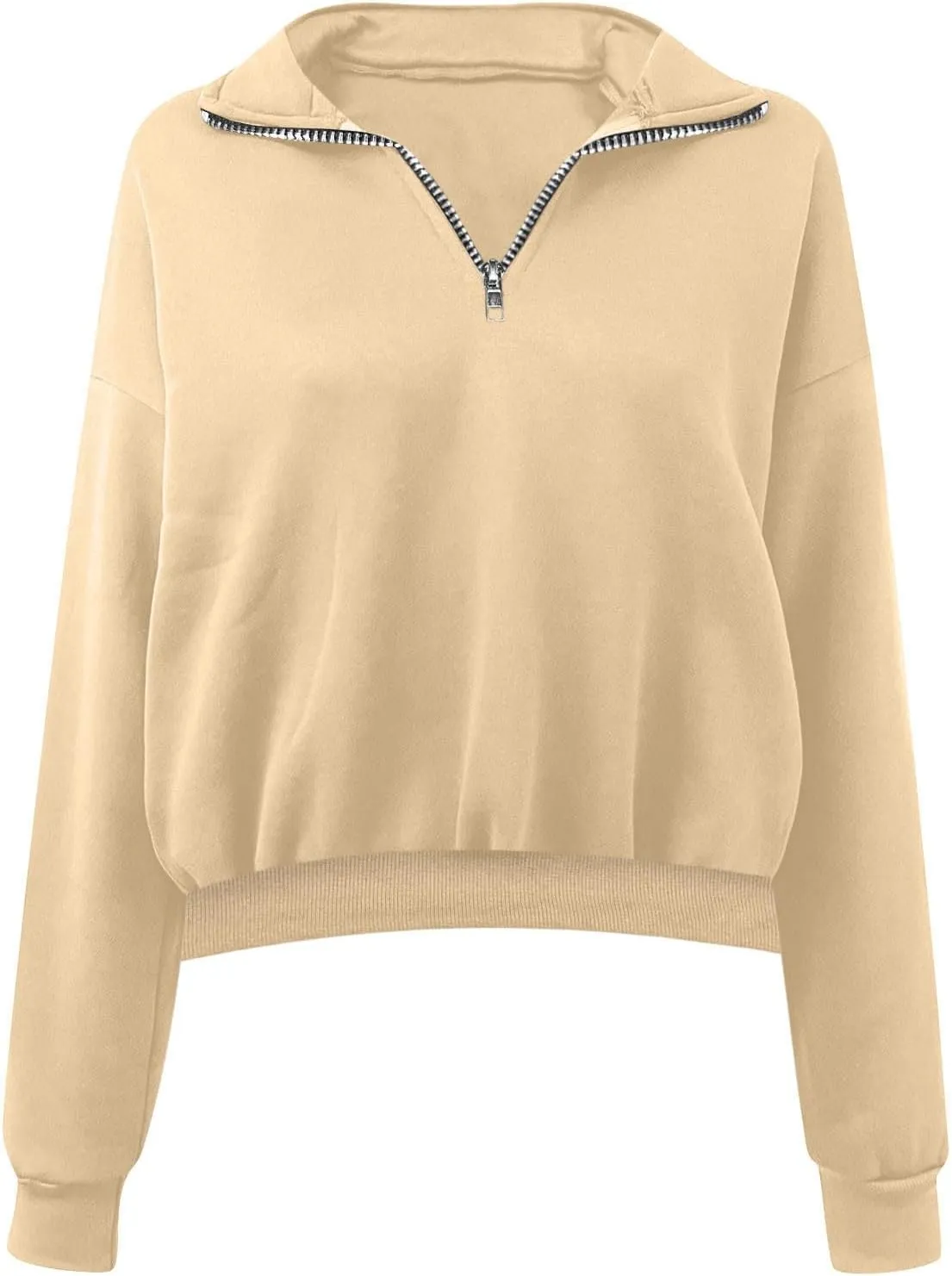 Womens Sweatshirt Cropped Half Zip Pullover Tops Solid Color Lapel Neck Sweatshirs Fleece Fashion Fall Outfits 2024