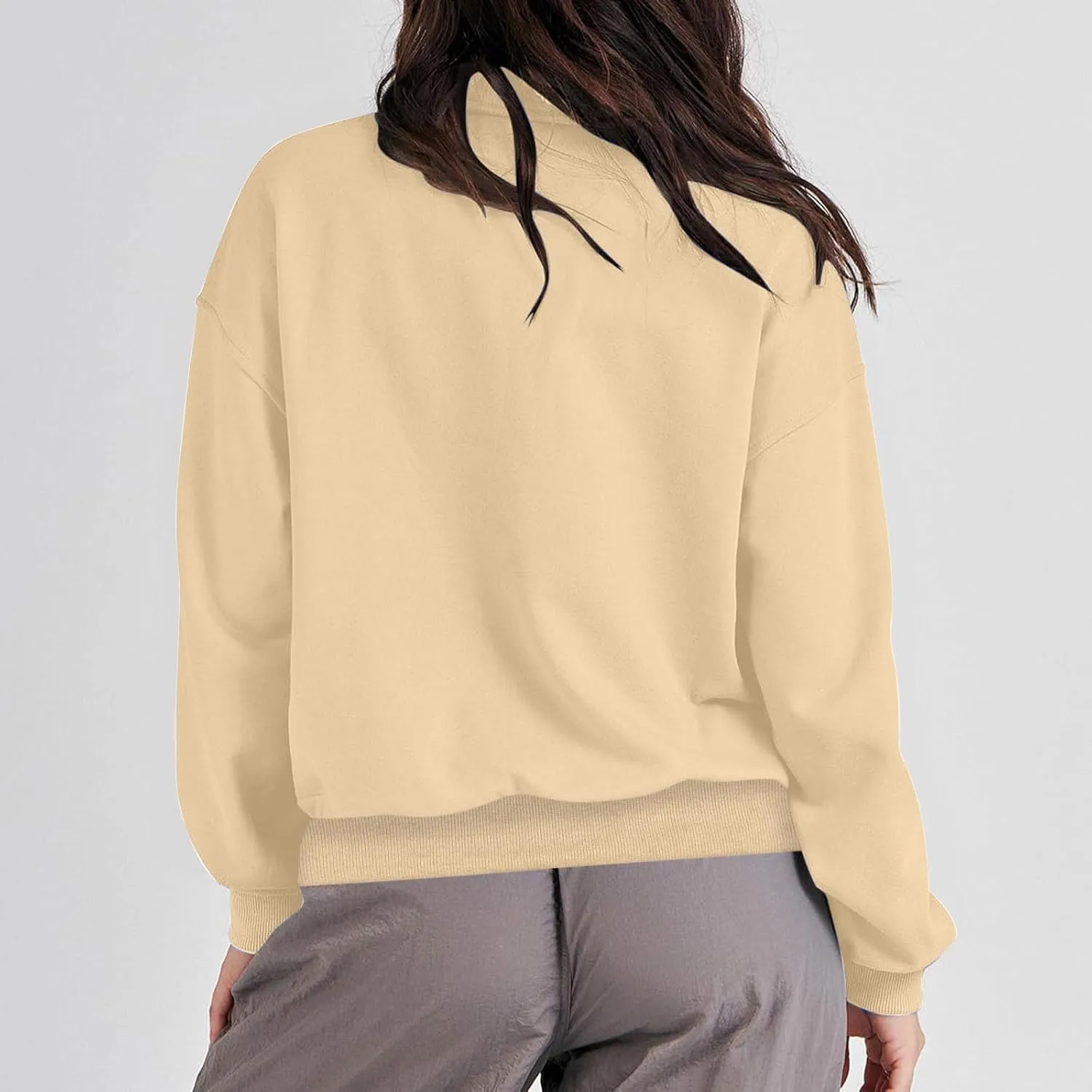 Womens Sweatshirt Cropped Half Zip Pullover Tops Solid Color Lapel Neck Sweatshirs Fleece Fashion Fall Outfits 2024