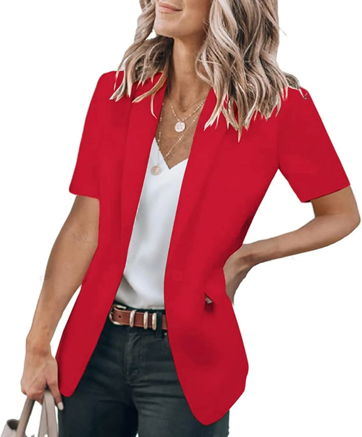 Womens Temperament Button Vest Cardigan Sleeveless Open Front Blazer Casual Lightweight Pocket Jacket Daily Work Suits