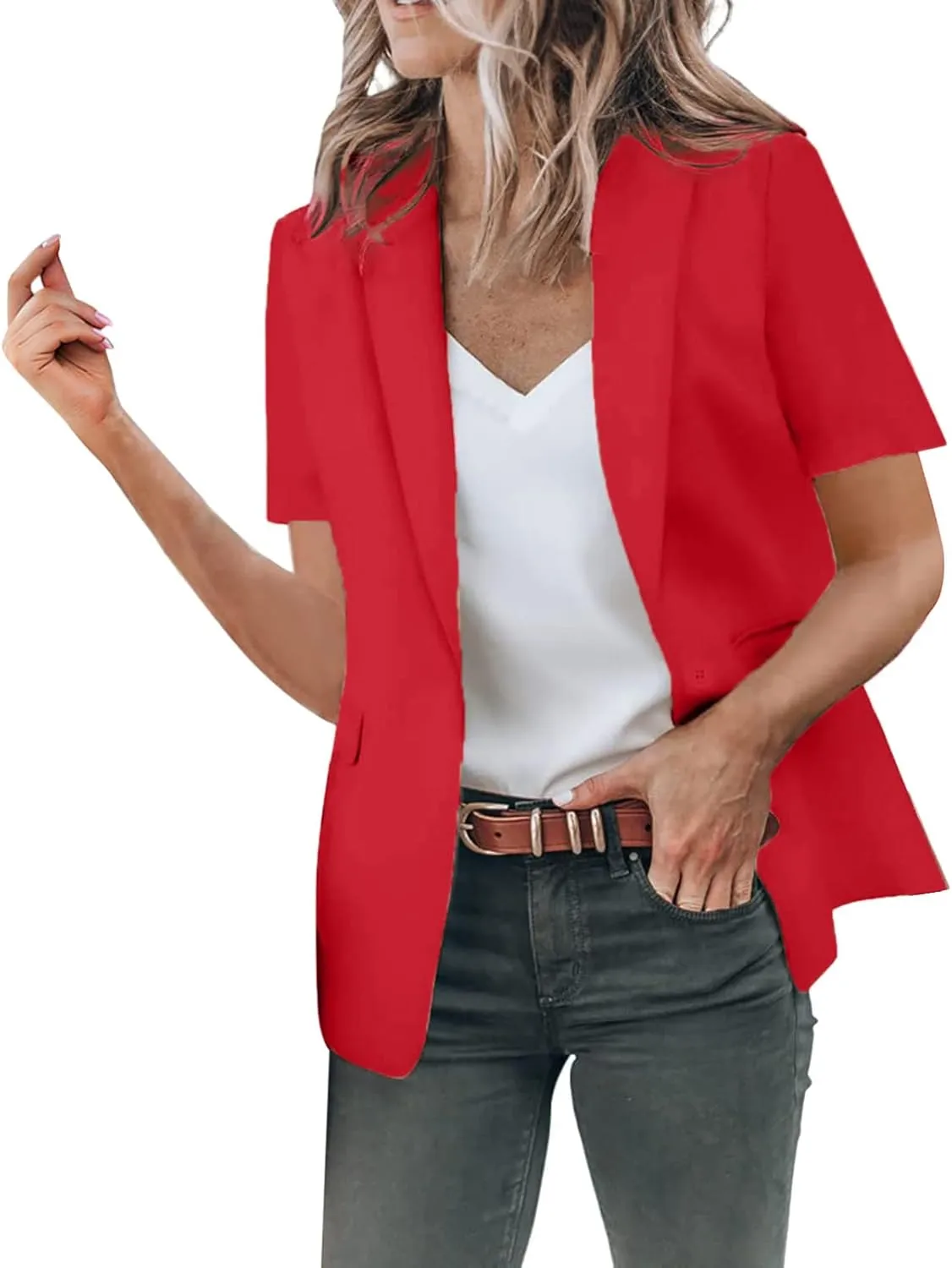 Womens Temperament Button Vest Cardigan Sleeveless Open Front Blazer Casual Lightweight Pocket Jacket Daily Work Suits