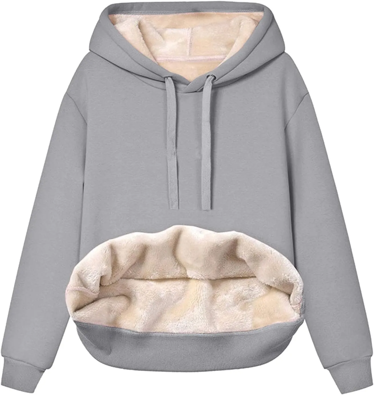 Womens Thick Fleece Hoodies Casual Solid Sweatshirts Comfy Soft Long Sleeve Drawsting Pullover with Pocket 2024 Tops