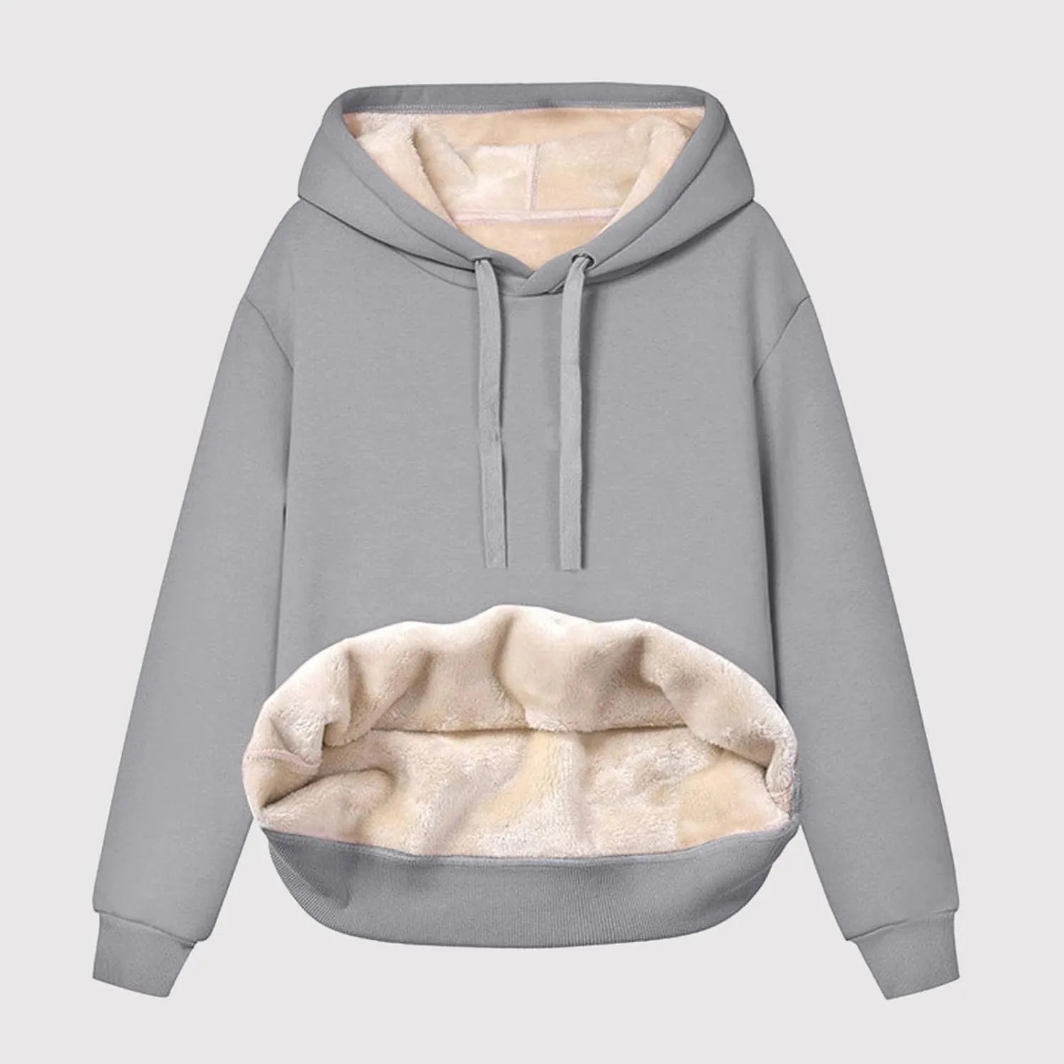 Womens Thick Fleece Hoodies Casual Solid Sweatshirts Comfy Soft Long Sleeve Drawsting Pullover with Pocket 2024 Tops
