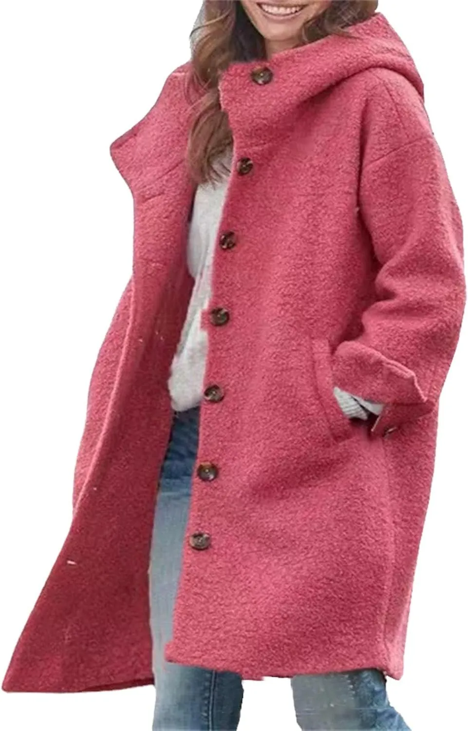 Womens Trench Coat Long Fuzzy Jacket Loose Fitting Warm Winter Outwear Fashion Lapel Jacket Coats Pedcoat Womens