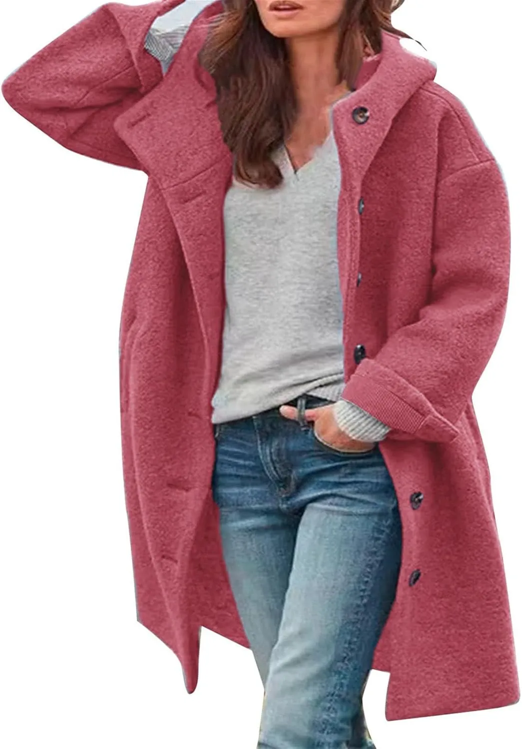 Womens Trench Coat Long Fuzzy Jacket Loose Fitting Warm Winter Outwear Fashion Lapel Jacket Coats Pedcoat Womens