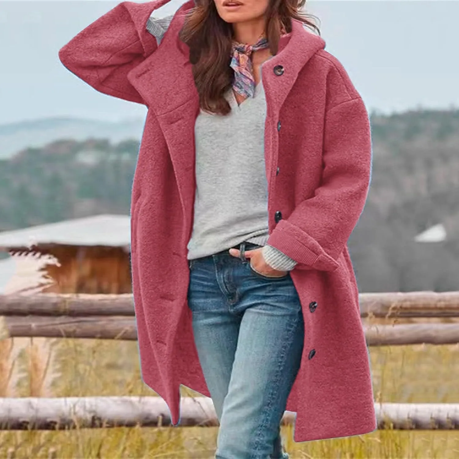 Womens Trench Coat Long Fuzzy Jacket Loose Fitting Warm Winter Outwear Fashion Lapel Jacket Coats Pedcoat Womens