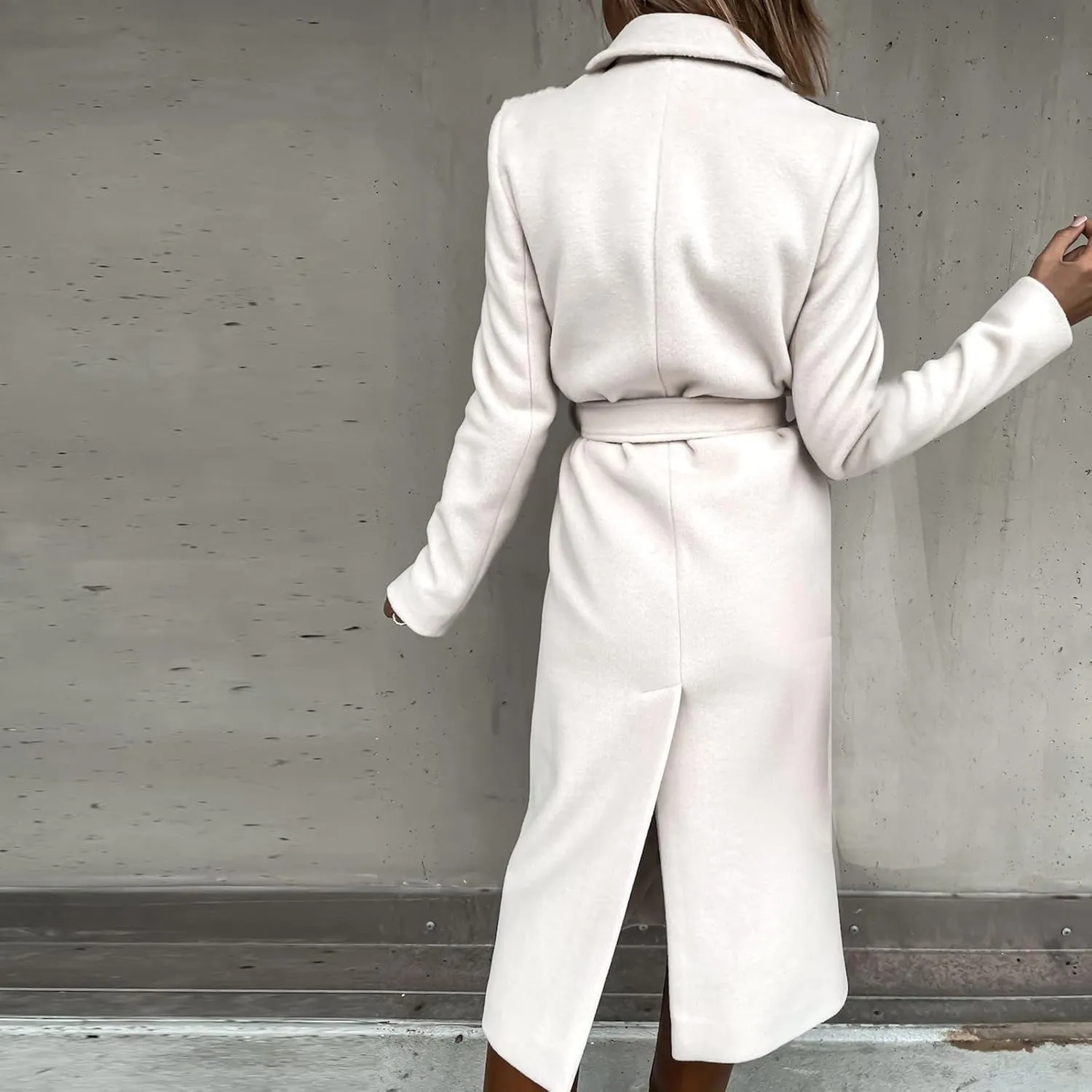 Womens Trench Coat Wool Blend Winter Coat Notched Lapel Oversized Open Front Long Pea Coats Thicken Jacket