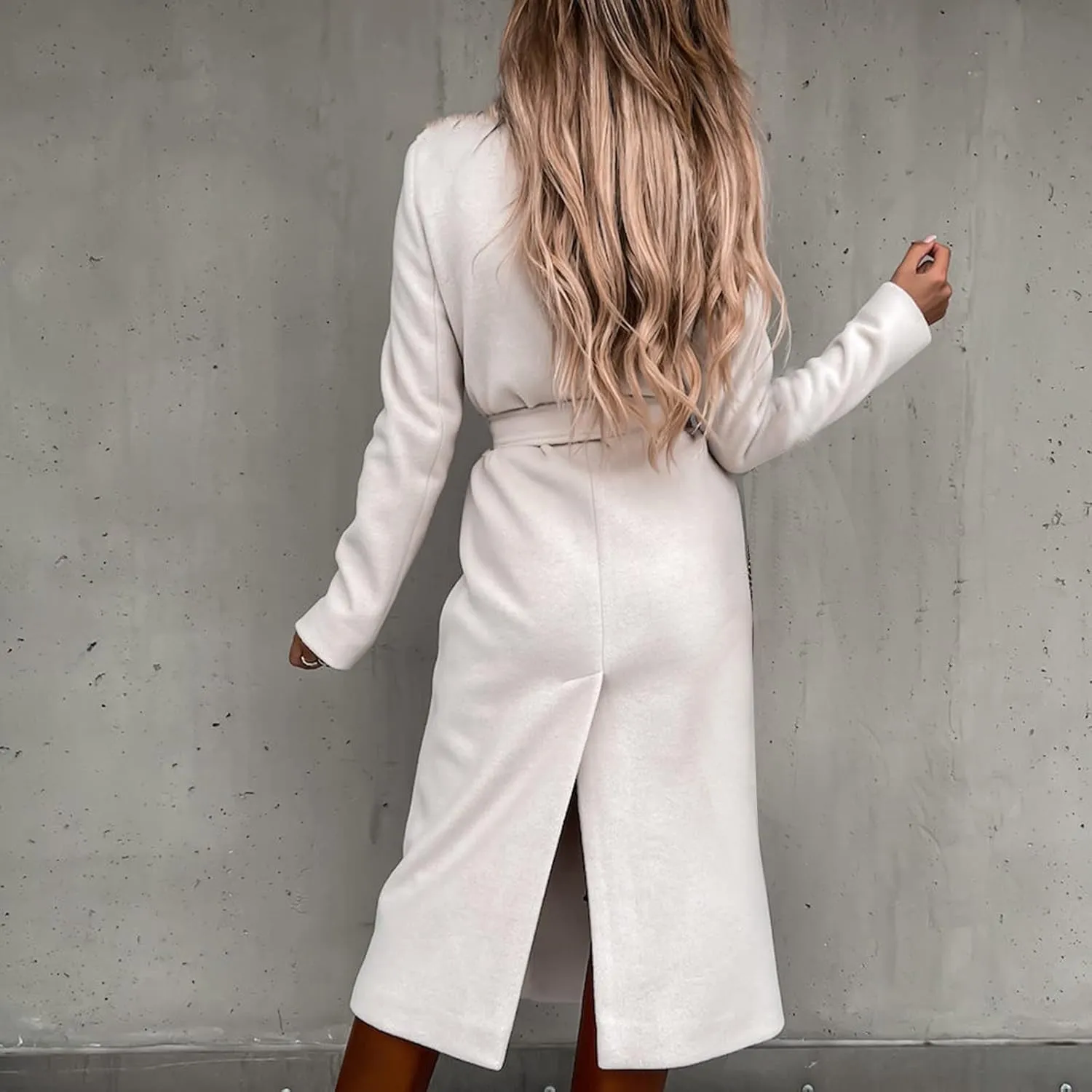 Womens Trench Coat Wool Blend Winter Coat Notched Lapel Oversized Open Front Long Pea Coats Thicken Jacket