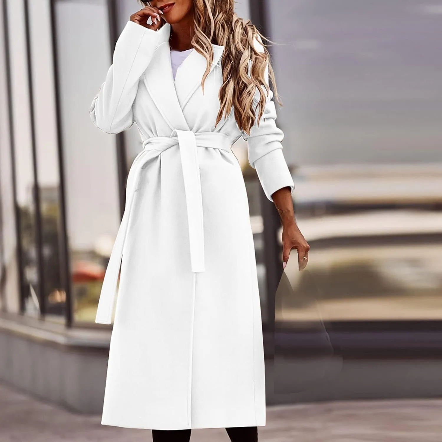 Womens Trench Coat Wool Blend Winter Coat Notched Lapel Oversized Open Front Long Pea Coats Thicken Jacket