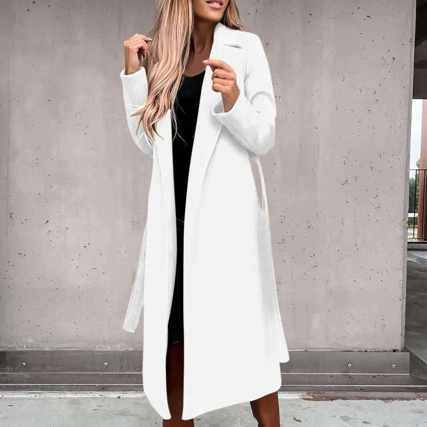 Womens Trench Coat Wool Blend Winter Coat Notched Lapel Oversized Open Front Long Pea Coats Thicken Jacket