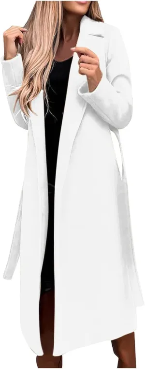 Womens Trench Coat Wool Blend Winter Coat Notched Lapel Oversized Open Front Long Pea Coats Thicken Jacket