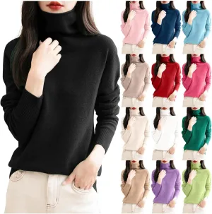 Women's Turtleneck 100% Pure Cashmere Sweater Long Sleeve Crewneck Pullover Warm Lightweight Y2k Sweaters for Women