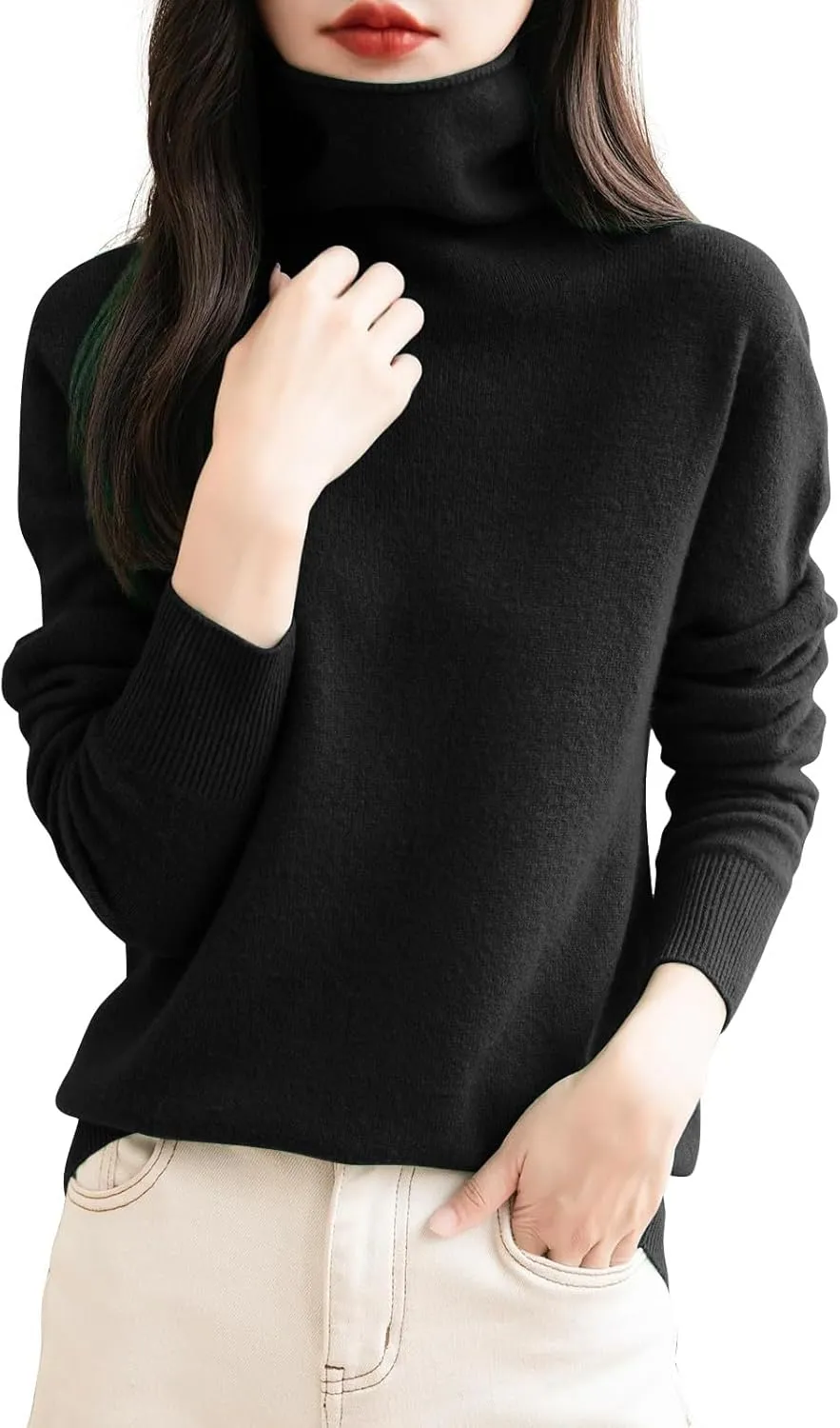Women's Turtleneck 100% Pure Cashmere Sweater Long Sleeve Crewneck Pullover Warm Lightweight Y2k Sweaters for Women