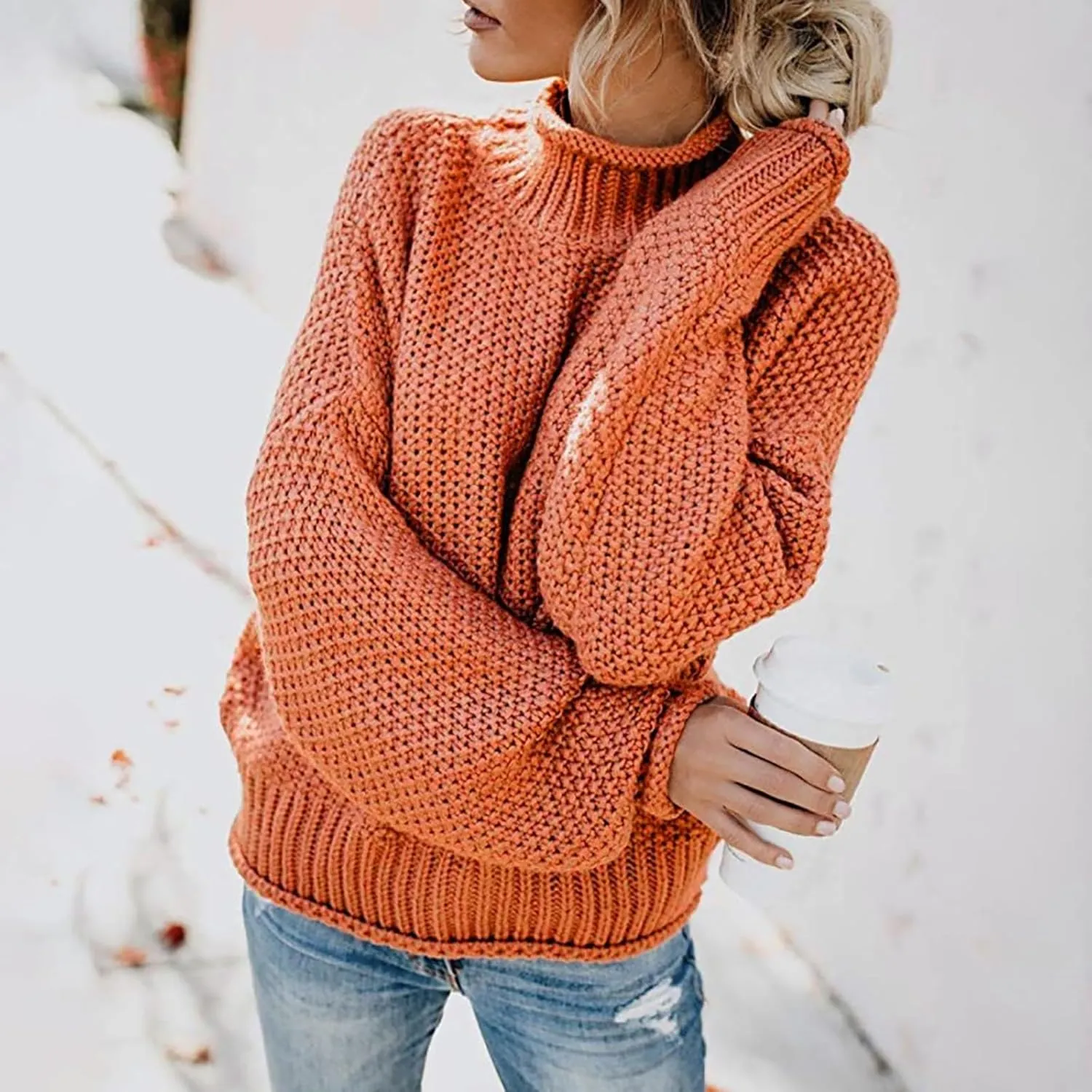 Womens Turtleneck Oversized Long Sleeve Fall Sweater 2023 Plus Size Tunic Pullover Mock Neck Sweaters Ribbed Knit Tops
