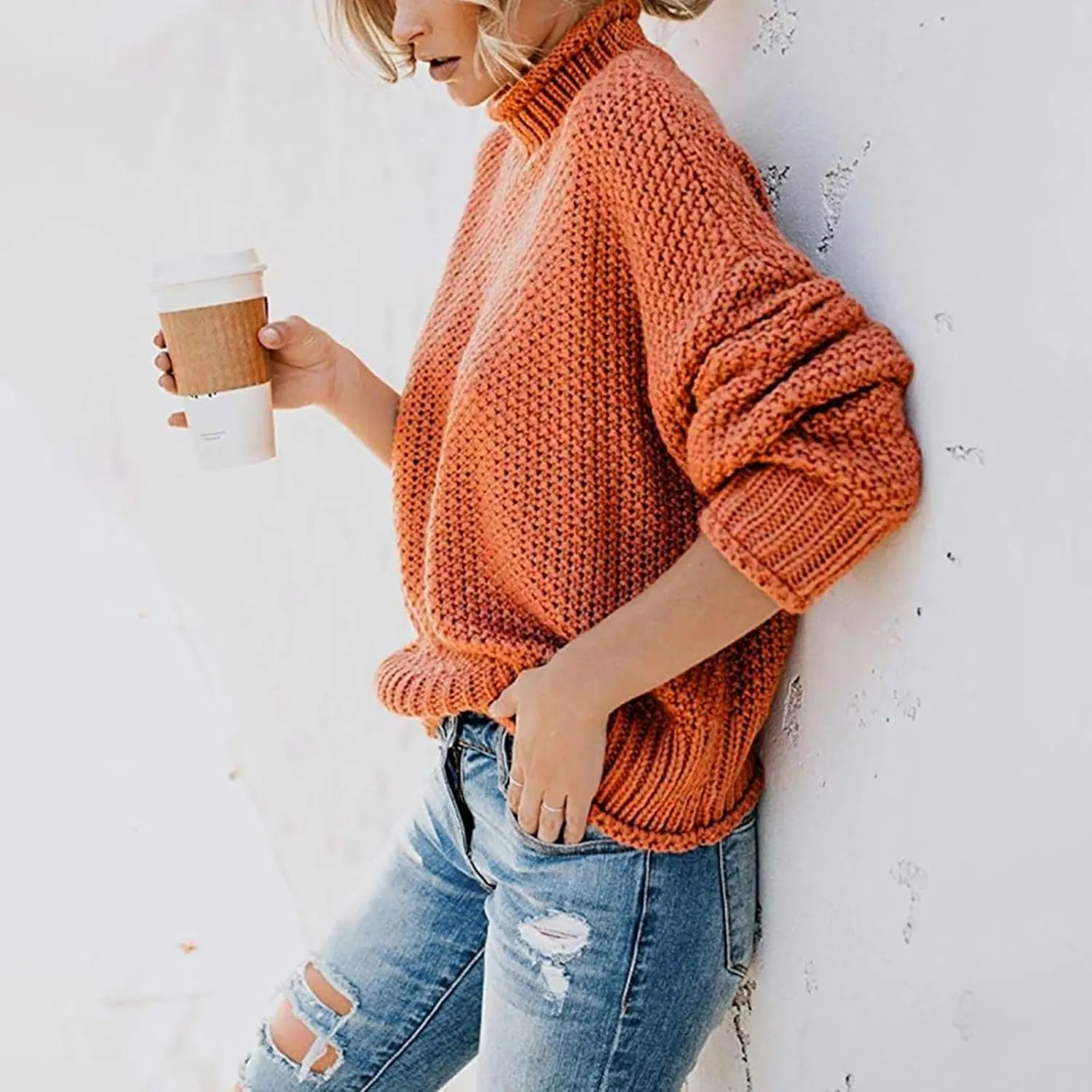 Womens Turtleneck Oversized Long Sleeve Fall Sweater 2023 Plus Size Tunic Pullover Mock Neck Sweaters Ribbed Knit Tops