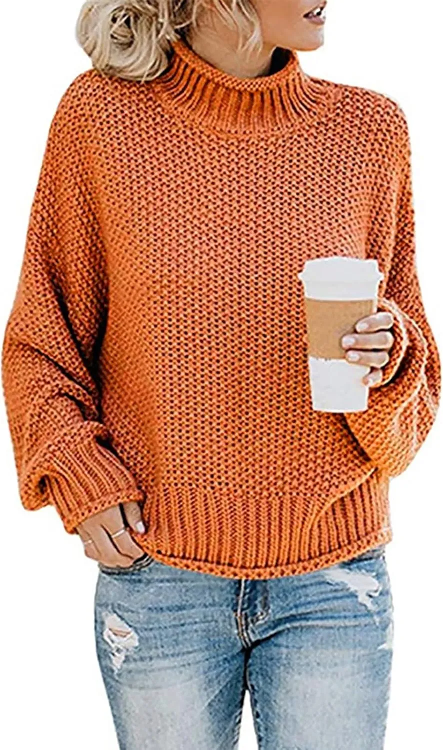 Womens Turtleneck Oversized Long Sleeve Fall Sweater 2023 Plus Size Tunic Pullover Mock Neck Sweaters Ribbed Knit Tops