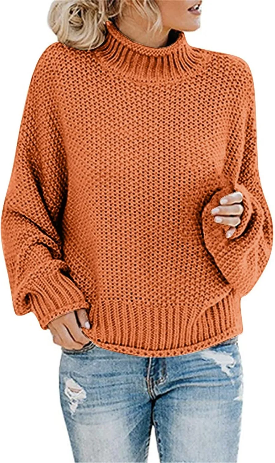 Womens Turtleneck Oversized Long Sleeve Fall Sweater 2023 Plus Size Tunic Pullover Mock Neck Sweaters Ribbed Knit Tops