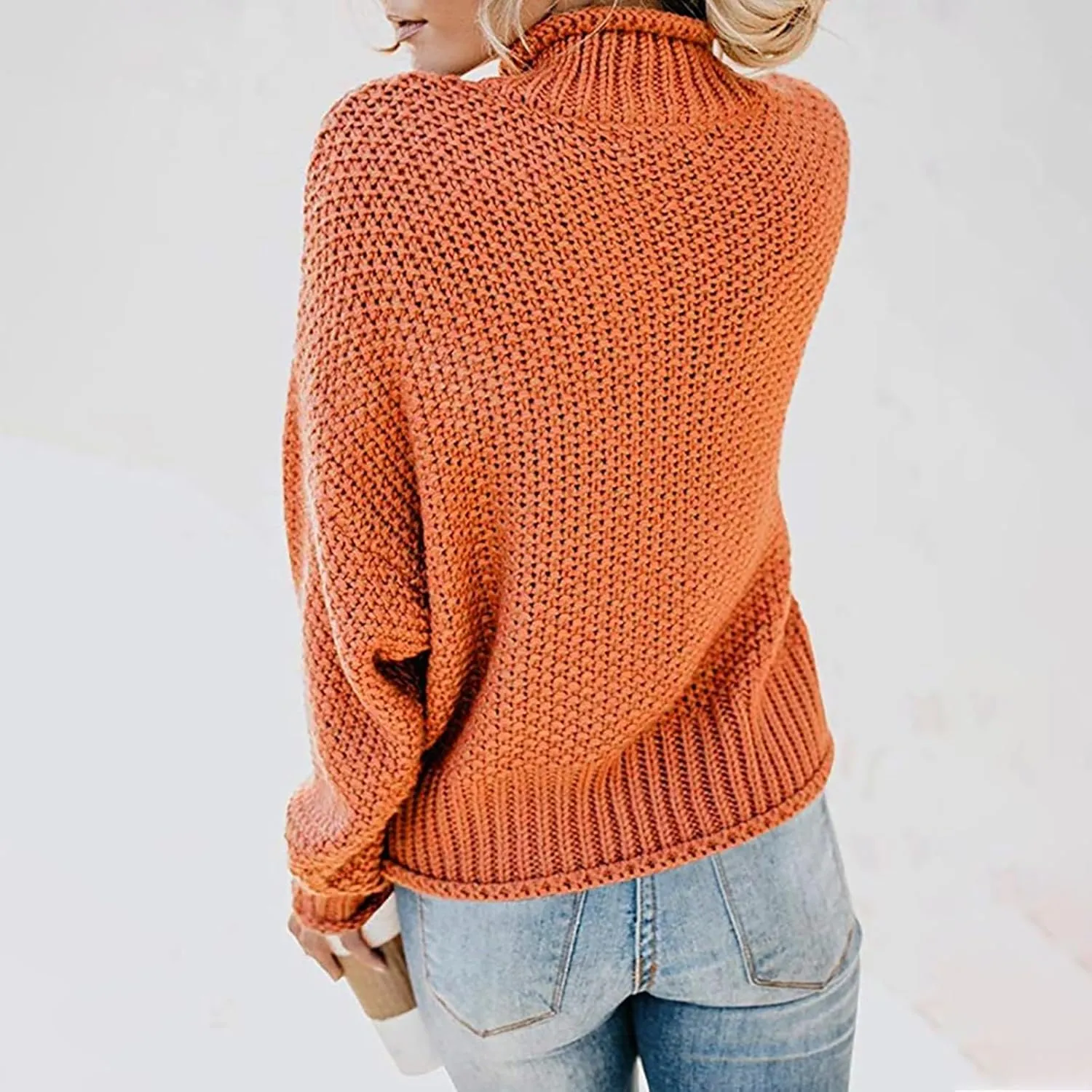 Womens Turtleneck Oversized Long Sleeve Fall Sweater 2023 Plus Size Tunic Pullover Mock Neck Sweaters Ribbed Knit Tops