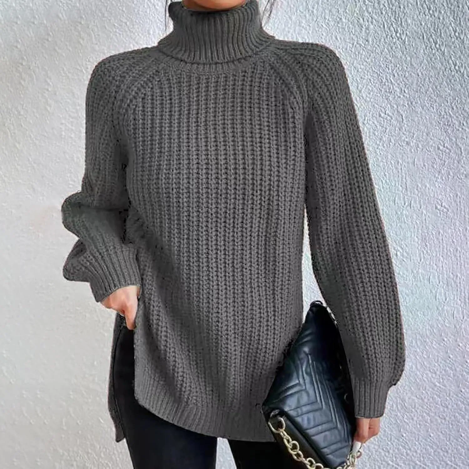 Womens Turtleneck Sweater Cable Knit Ribbed Chunky Long Sleeve Pullover Ribbed Sweaters Oversized Cute Sweaters