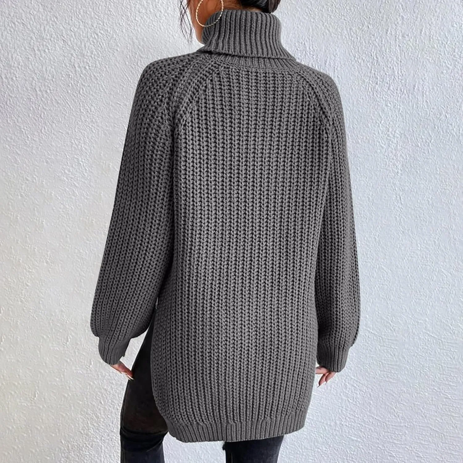 Womens Turtleneck Sweater Cable Knit Ribbed Chunky Long Sleeve Pullover Ribbed Sweaters Oversized Cute Sweaters