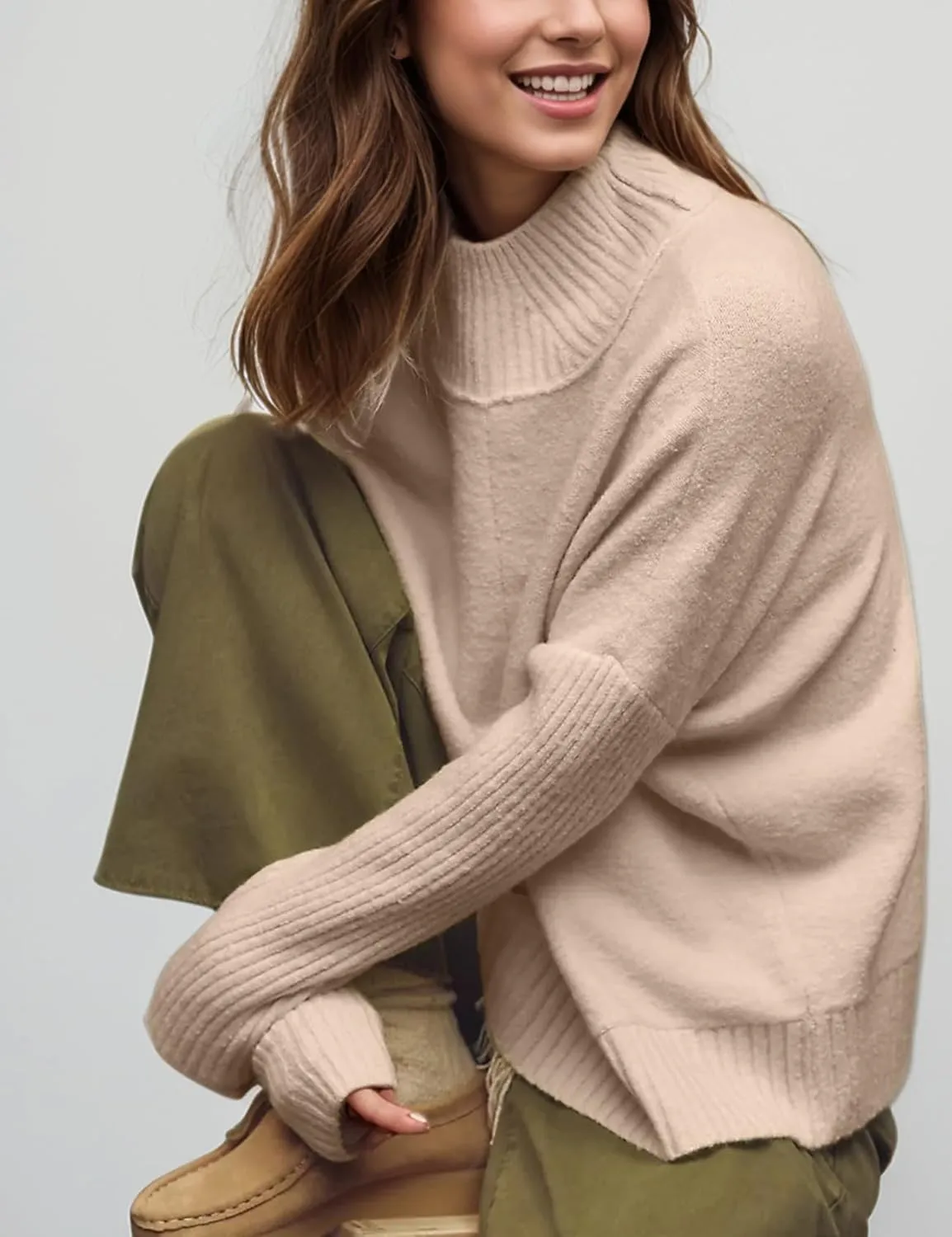 Women’s Turtleneck Sweater Ribbed Mock Neck Chunky Oversized Knit Pullover Loose Fit Long Sleeve Knitted Sweater Tops
