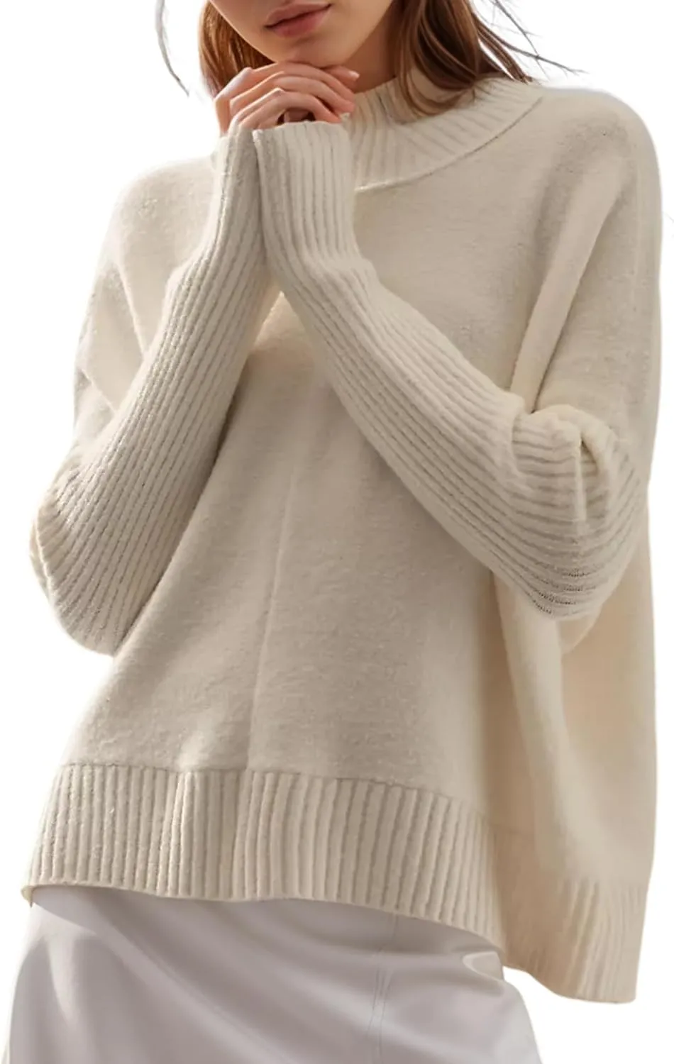 Women’s Turtleneck Sweater Ribbed Mock Neck Chunky Oversized Knit Pullover Loose Fit Long Sleeve Knitted Sweater Tops