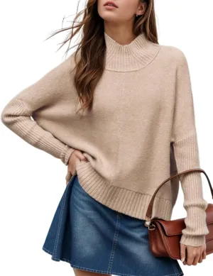 Women’s Turtleneck Sweater Ribbed Mock Neck Chunky Oversized Knit Pullover Loose Fit Long Sleeve Knitted Sweater Tops