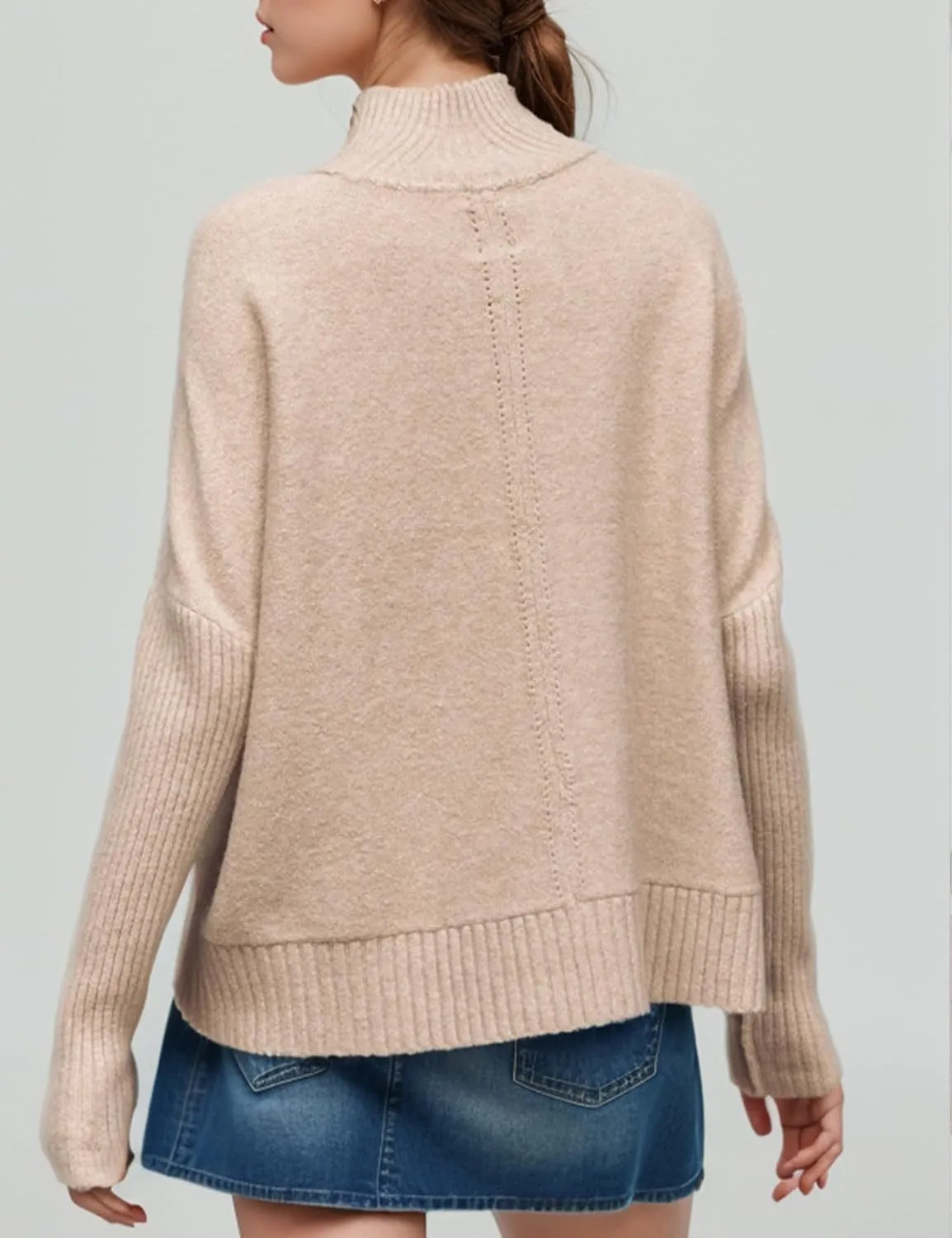 Women’s Turtleneck Sweater Ribbed Mock Neck Chunky Oversized Knit Pullover Loose Fit Long Sleeve Knitted Sweater Tops