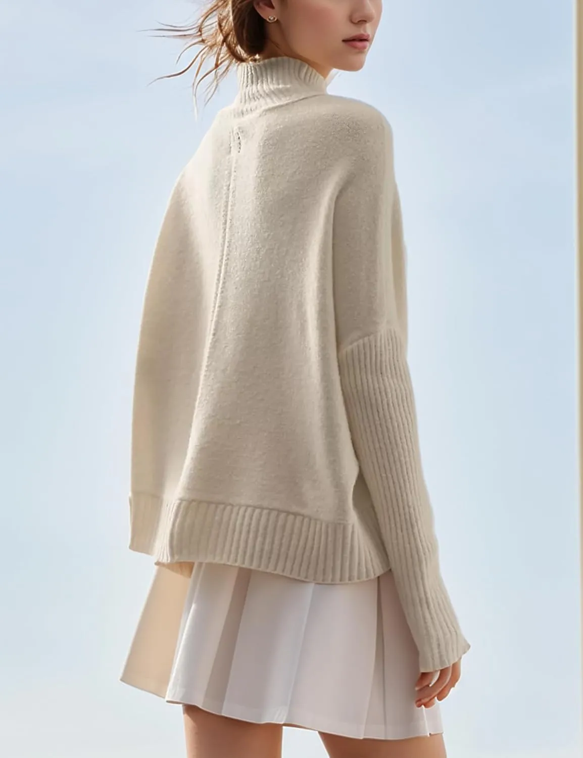 Women’s Turtleneck Sweater Ribbed Mock Neck Chunky Oversized Knit Pullover Loose Fit Long Sleeve Knitted Sweater Tops