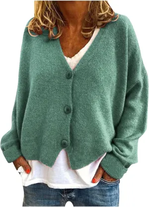Women's V Neck Button Cardigans Long Sleeve Cable Knit Sweaters Lightweight Jackets Fall Fashion Outerwear Coat