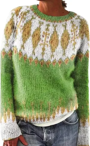 Womens Valentines Day Knitted Fair Isle Print Retro Sweater Long Sleeve Crewneck Sweater Fall Sweaters for Women 2024